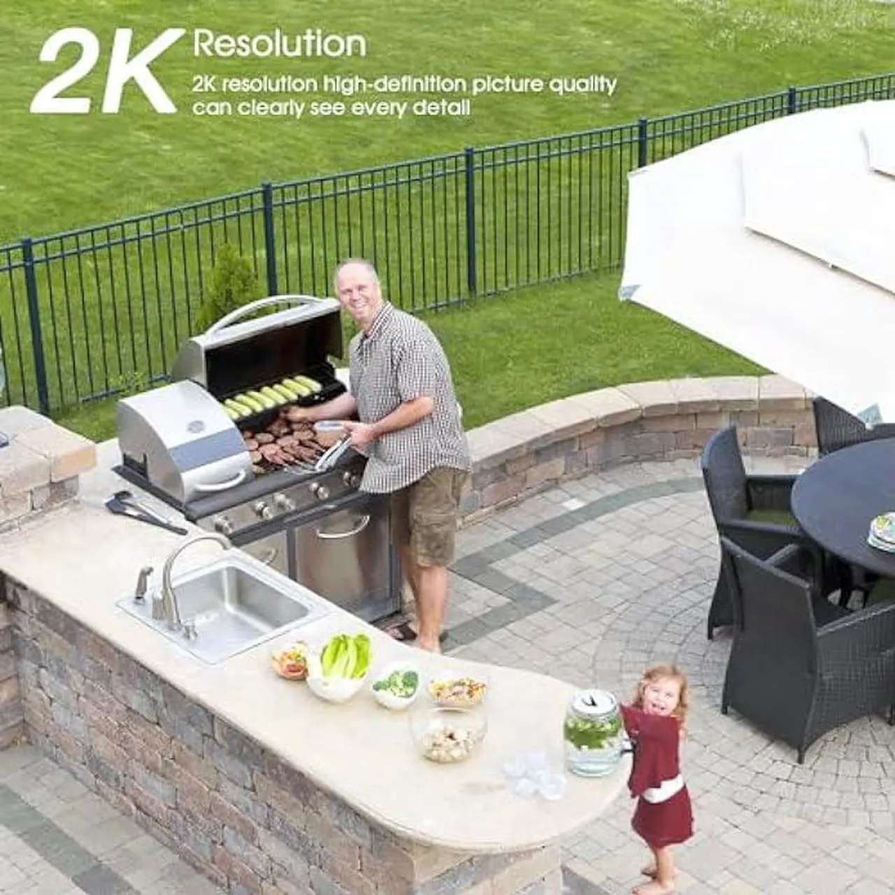 Alt view image 2 of 6 - Topcony 2K 3MP Solar Powered Security Cameras Wireless Outdoor for Home, 360° PTZ Wi-Fi Dome Rechargeable Camera with Color Night Vision, AI Human Detection, 2-Way Talk, IP65 Waterproof, SD/Cloud