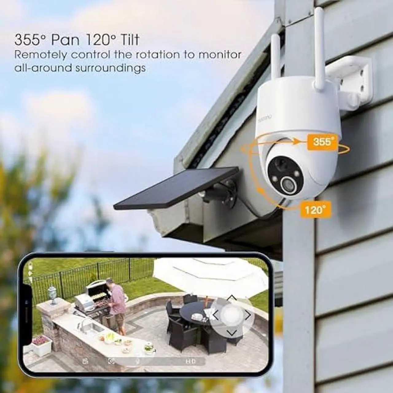 Alt view image 4 of 6 - Topcony 2K 3MP Solar Powered Security Cameras Wireless Outdoor for Home, 360° PTZ Wi-Fi Dome Rechargeable Camera with Color Night Vision, AI Human Detection, 2-Way Talk, IP65 Waterproof, SD/Cloud