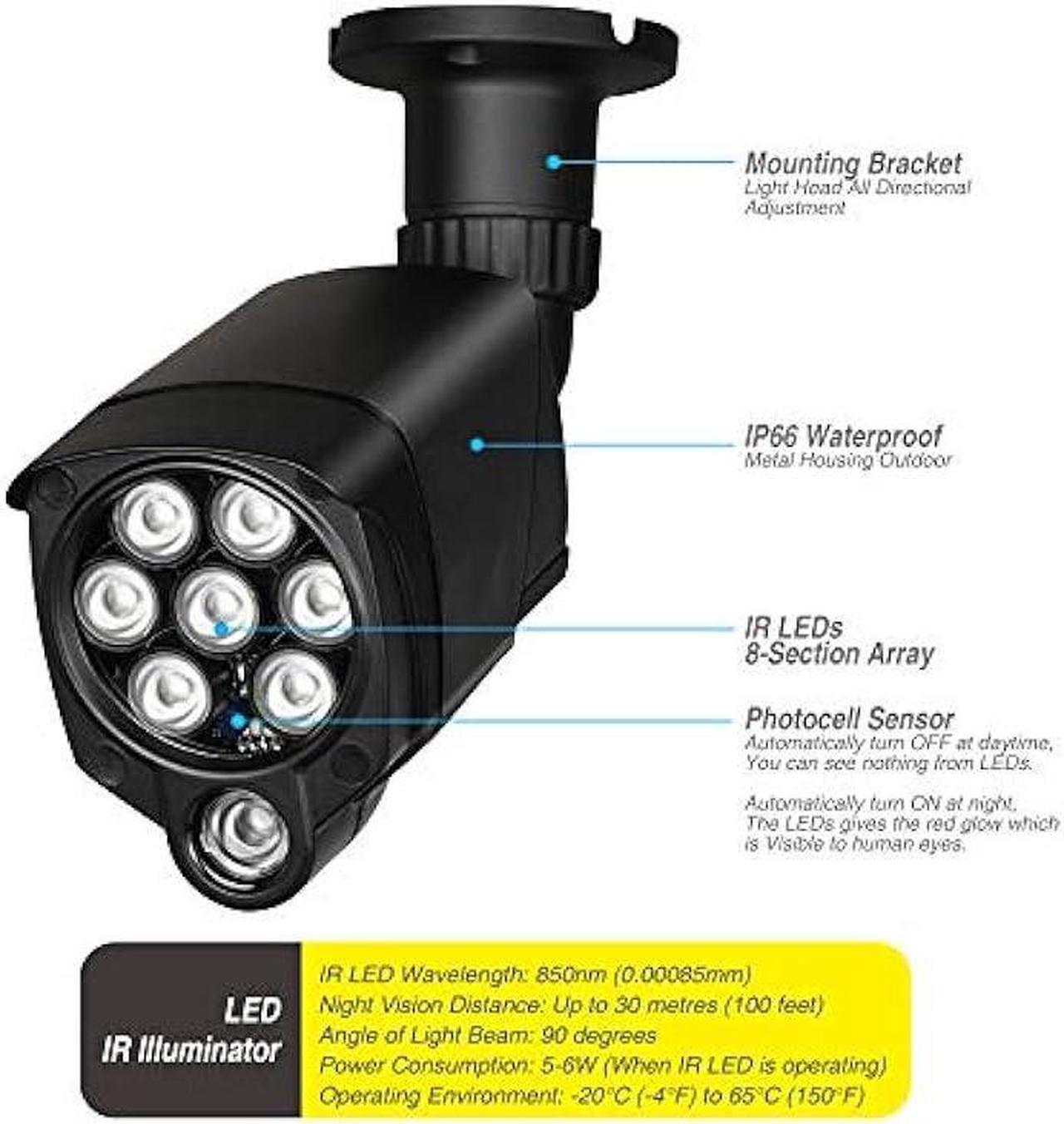 Alt view image 3 of 5 - LONNKY LED IR Illuminator Wide Angle 8-LEDs 90 Degree 100Ft IR Infrared Flood Light for CCTV Security Cameras, IP Camera, Bullet Camera, Dome Camera, Suitable for Outdoor and Indoor Use
