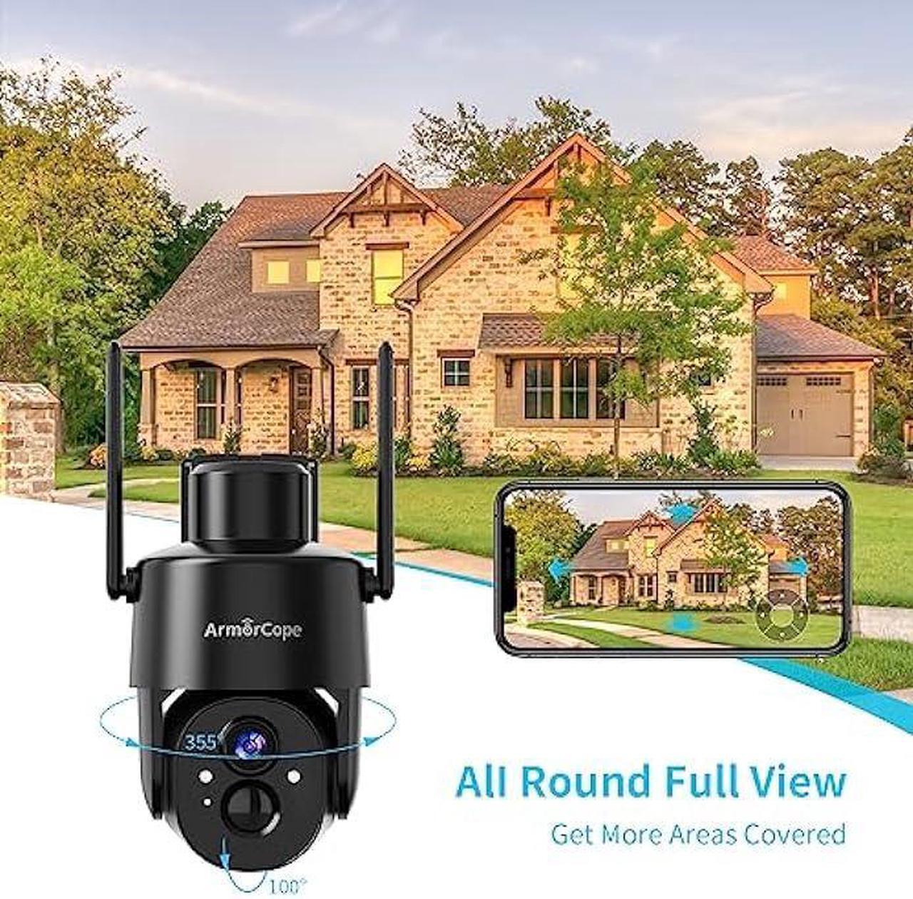 Alt view image 5 of 6 - Armorcope 2K HD Solar Security Cameras Wireless Outdoor, 360° PTZ View Battery Outdoor Cameras for Home Security,Color Night Vision with Spotlight, 2-Way Audio,Motion Alarm, IP65 Waterproof