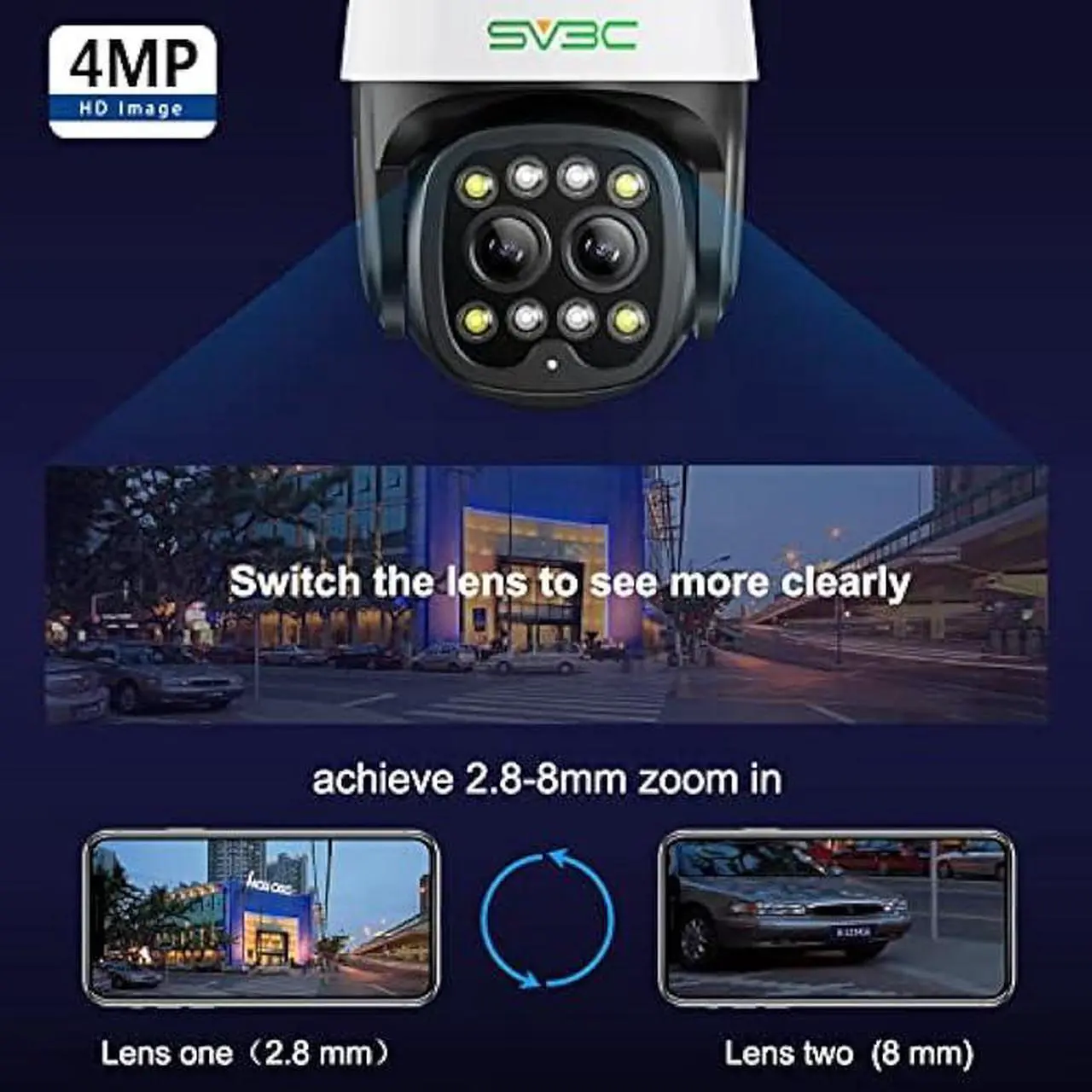 Alt view image 2 of 6 - SV3C PTZ Security Camera Outdoor WiFi 4MP Dual Lens Wireless IP Cam with Auto Tracking Floodlight Color Night Vision 2-Way Audio Motion Detection, RTSP, FTP, SD Card Record, BlueIris, Onvif Conformant