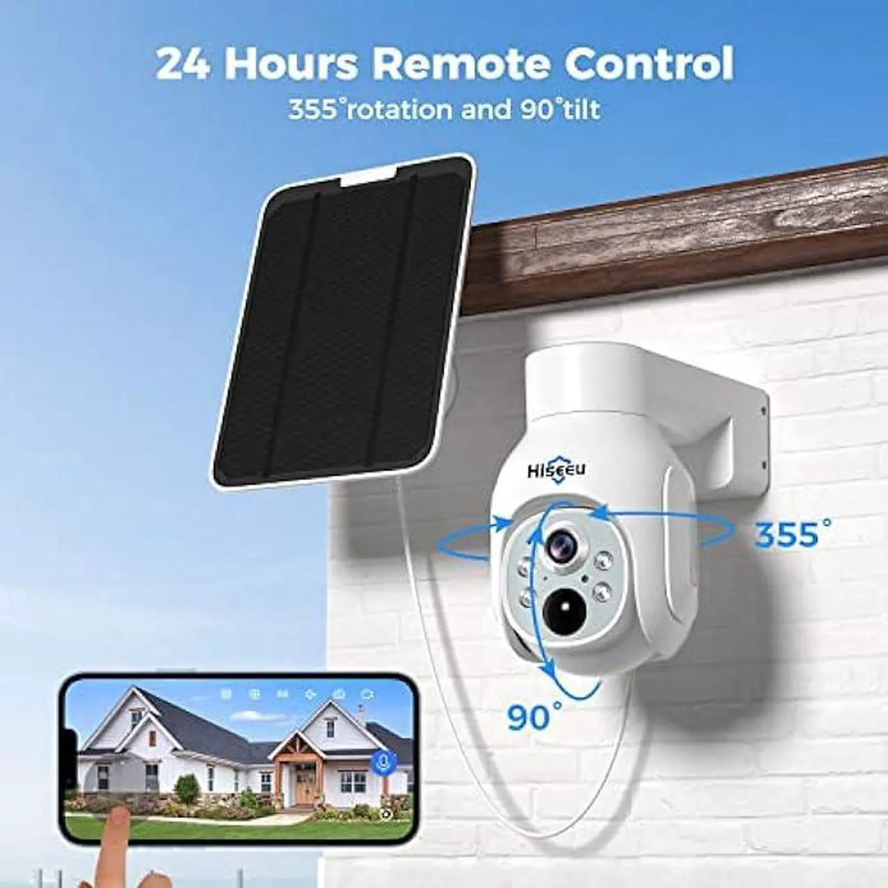 Alt view image 3 of 6 - Hiseeu Solar Security Camera Outdoor, 4MP Wireless Battery Camera, PTZ 360° View, PIR Motion Detection, Color Night Vision, IP66, 2-Way Audio, 2.4G WiFi, Compatible with Alexa