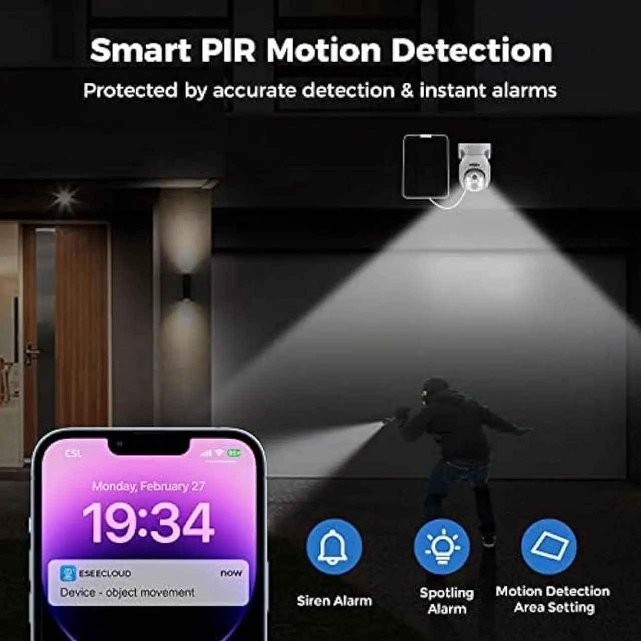 Alt view image 4 of 6 - Hiseeu Solar Security Camera Outdoor, 4MP Wireless Battery Camera, PTZ 360° View, PIR Motion Detection, Color Night Vision, IP66, 2-Way Audio, 2.4G WiFi, Compatible with Alexa