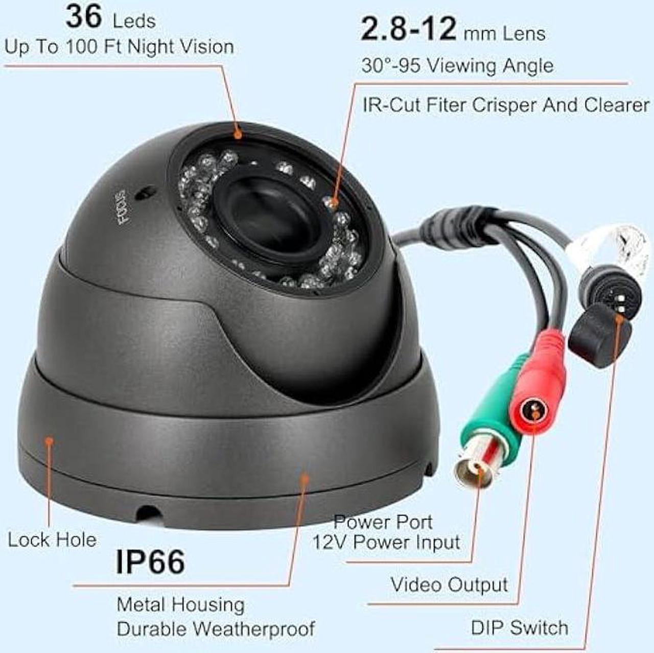 Alt view image 5 of 6 - Anpviz Analog CCTV Camera HD 1080P 4-in-1 Security Camera(TVI/AHD/CVI/960H CVBS) Analog Security Camera 2.8-12mm Varifocal Lens 36 IR-LEDs Turret Dome Camera for Day& Night