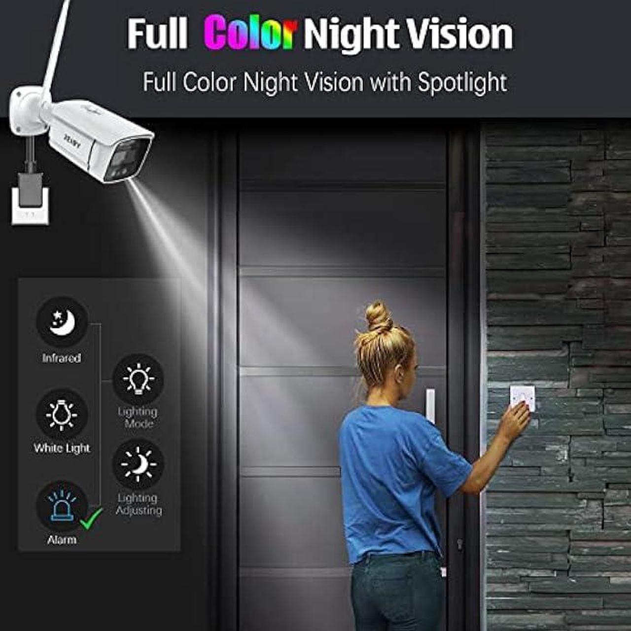Alt view image 4 of 7 - REIGY 3MP WiFi Security Camera System with Floodlight Without Hard Drive, 2K Outdoor Home Surveillance Set 8CH 5MP NVR + 4X 1296P IP Cam, 2-Way Audio Remote View Color Night Vision Motion Detection