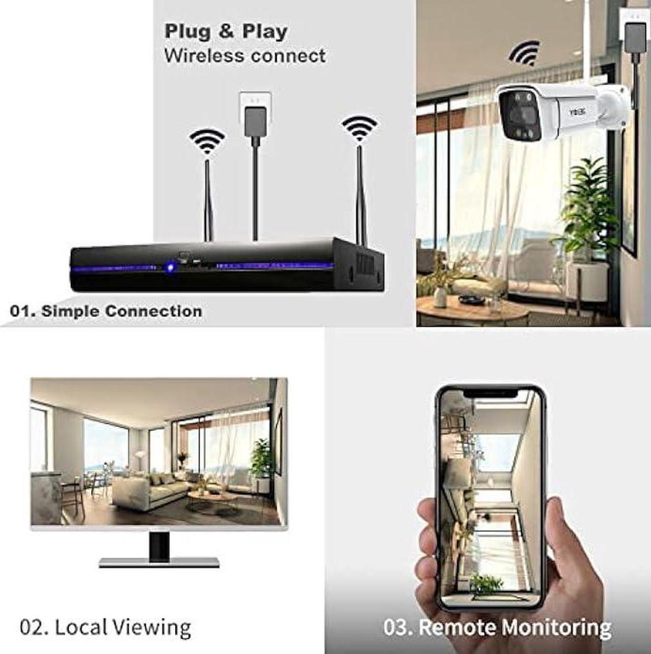 Alt view image 5 of 7 - REIGY 3MP WiFi Security Camera System with Floodlight Without Hard Drive, 2K Outdoor Home Surveillance Set 8CH 5MP NVR + 4X 1296P IP Cam, 2-Way Audio Remote View Color Night Vision Motion Detection