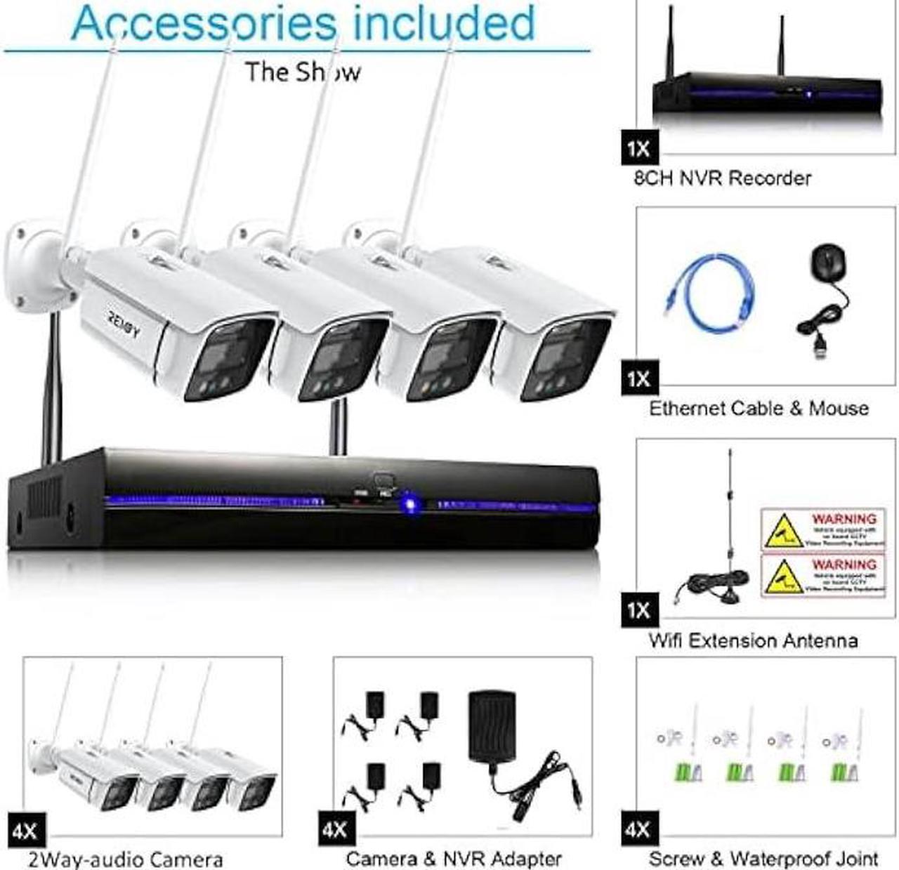 Alt view image 7 of 7 - REIGY 3MP WiFi Security Camera System with Floodlight Without Hard Drive, 2K Outdoor Home Surveillance Set 8CH 5MP NVR + 4X 1296P IP Cam, 2-Way Audio Remote View Color Night Vision Motion Detection