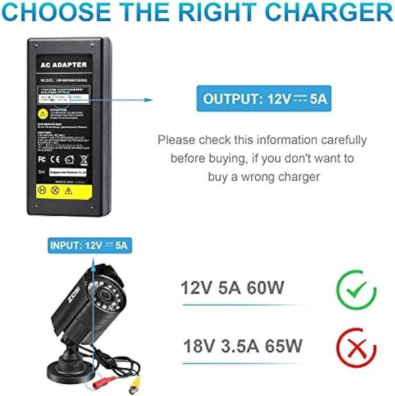 Alt view image 5 of 7 - 8-Way CCTV Camera Power Splitter-Security Camera Power Adapter-LED Driver Lighting Transformer DC Converter-Flexible LED Tape Strip Light AC DC Power Supply 12V 5A 60W