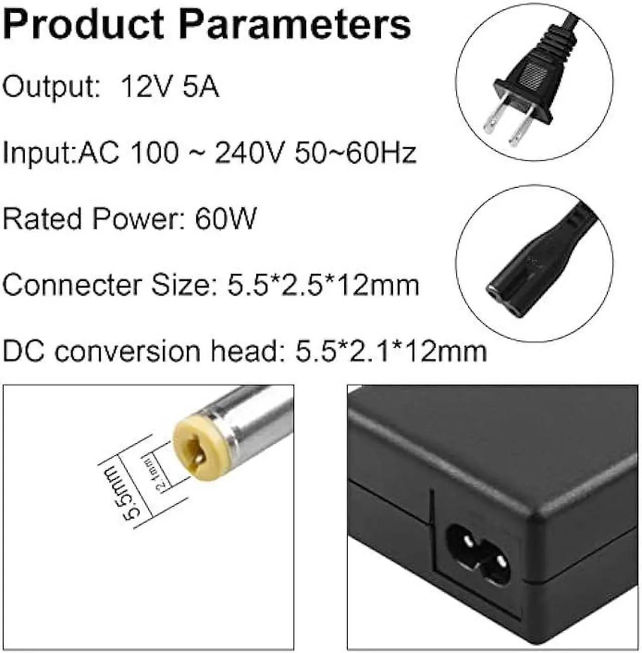 Alt view image 6 of 7 - 8-Way CCTV Camera Power Splitter-Security Camera Power Adapter-LED Driver Lighting Transformer DC Converter-Flexible LED Tape Strip Light AC DC Power Supply 12V 5A 60W