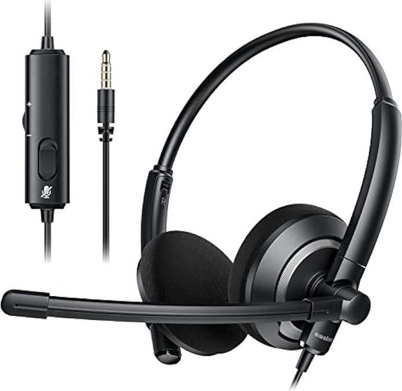 Main image of awatrue Wired Headset with Microphone for PC Laptop - 3.5mm Jack On Ear Headphones with Noise Cancelling Microphone for Boom Skype Webinars, in-line Control,Comfortable