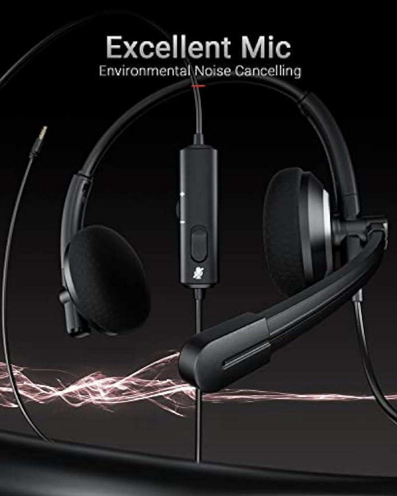 Alt view image 2 of 6 - awatrue Wired Headset with Microphone for PC Laptop - 3.5mm Jack On Ear Headphones with Noise Cancelling Microphone for Boom Skype Webinars, in-line Control,Comfortable