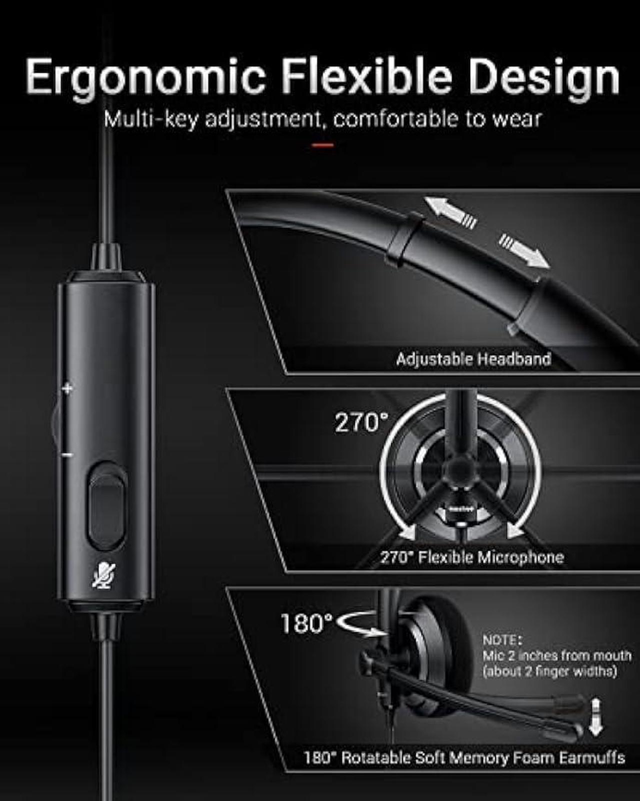 Alt view image 3 of 6 - awatrue Wired Headset with Microphone for PC Laptop - 3.5mm Jack On Ear Headphones with Noise Cancelling Microphone for Boom Skype Webinars, in-line Control,Comfortable