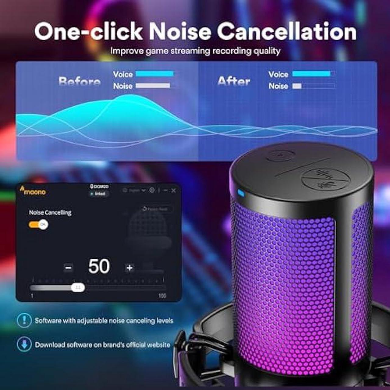 Alt view image 2 of 5 - MAONO USB Gaming Microphone for PC, Noise Cancellation Condenser Mic with RGB Lights, Mute, Gain for Streaming, Recording, Podcast, Chat, Twitch, YouTube, Discord, Computer, PS5, PS4, GamerWave