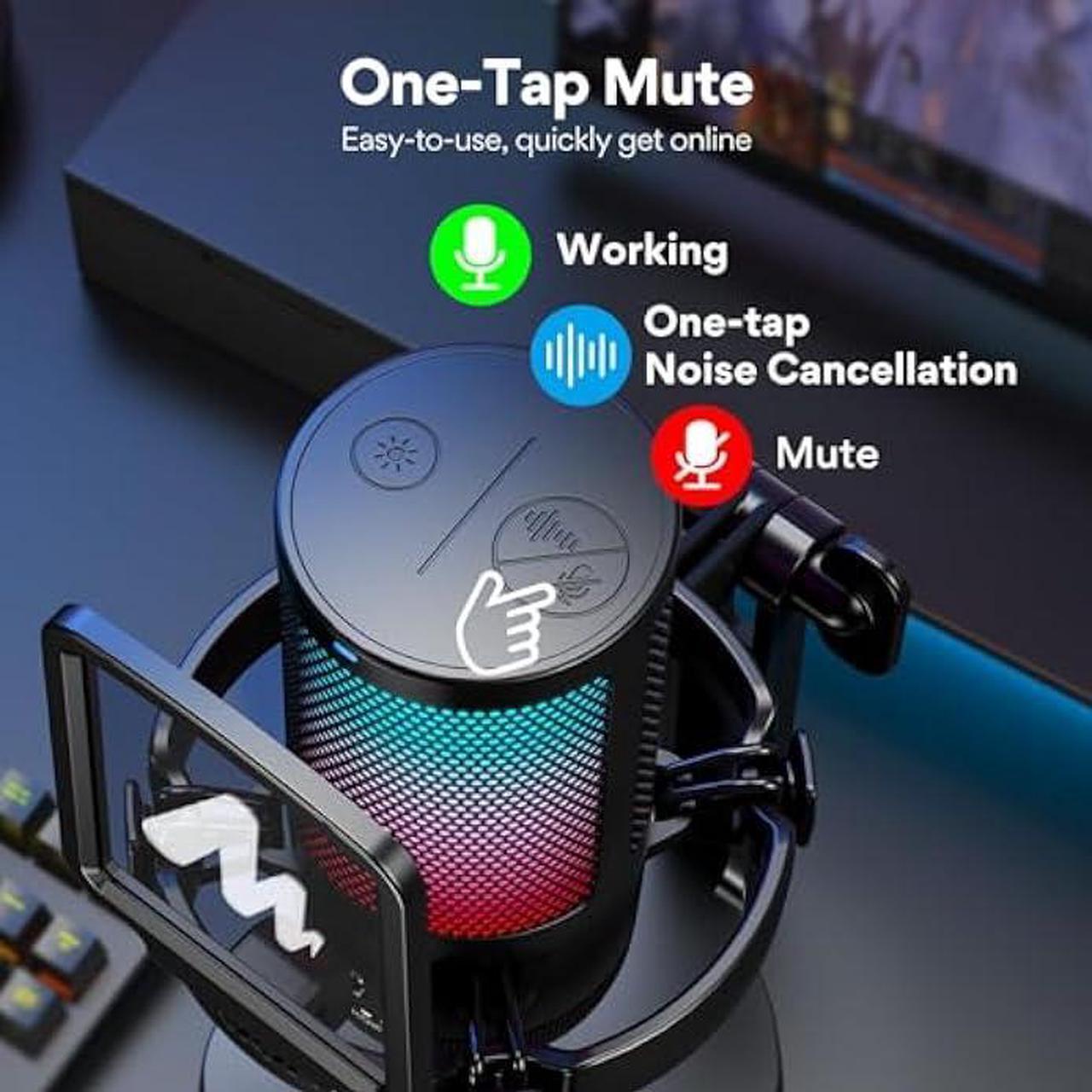 Alt view image 3 of 5 - MAONO USB Gaming Microphone for PC, Noise Cancellation Condenser Mic with RGB Lights, Mute, Gain for Streaming, Recording, Podcast, Chat, Twitch, YouTube, Discord, Computer, PS5, PS4, GamerWave