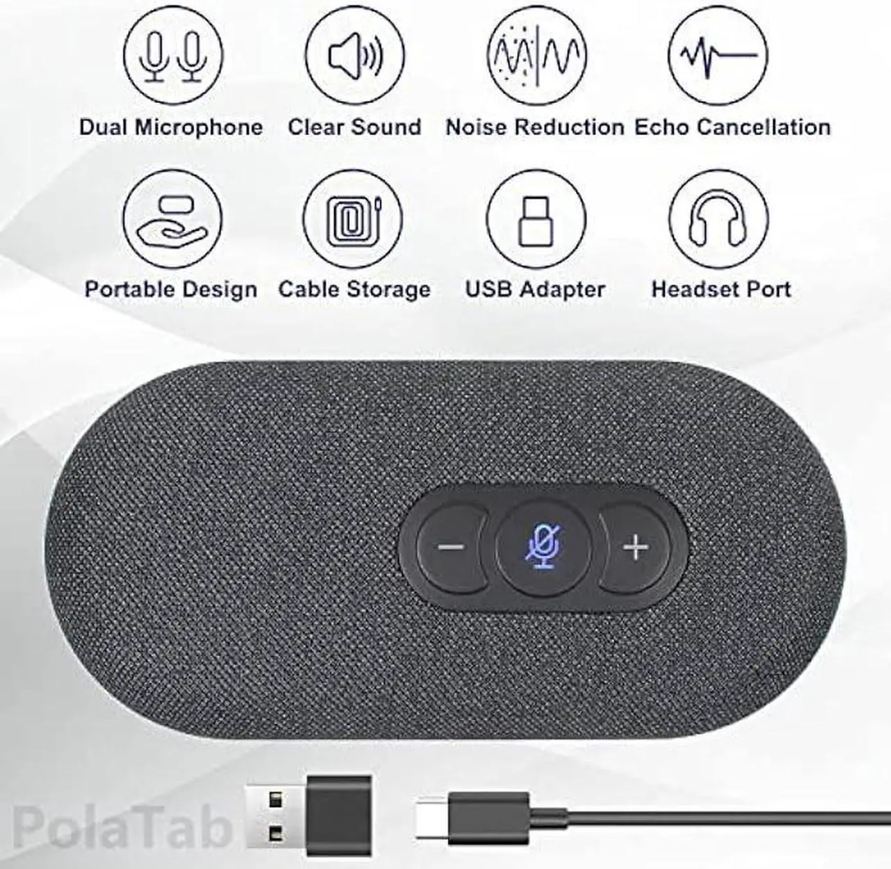 Alt view image 2 of 7 - USB Speaker phone, Conference Computer Speaker with Microphone for Virtual Meetings, 360° Voice Pickup, Echo CancellationNoise Reduction, Plug and Play, Compatible with Zoom, Teams, Skype and more
