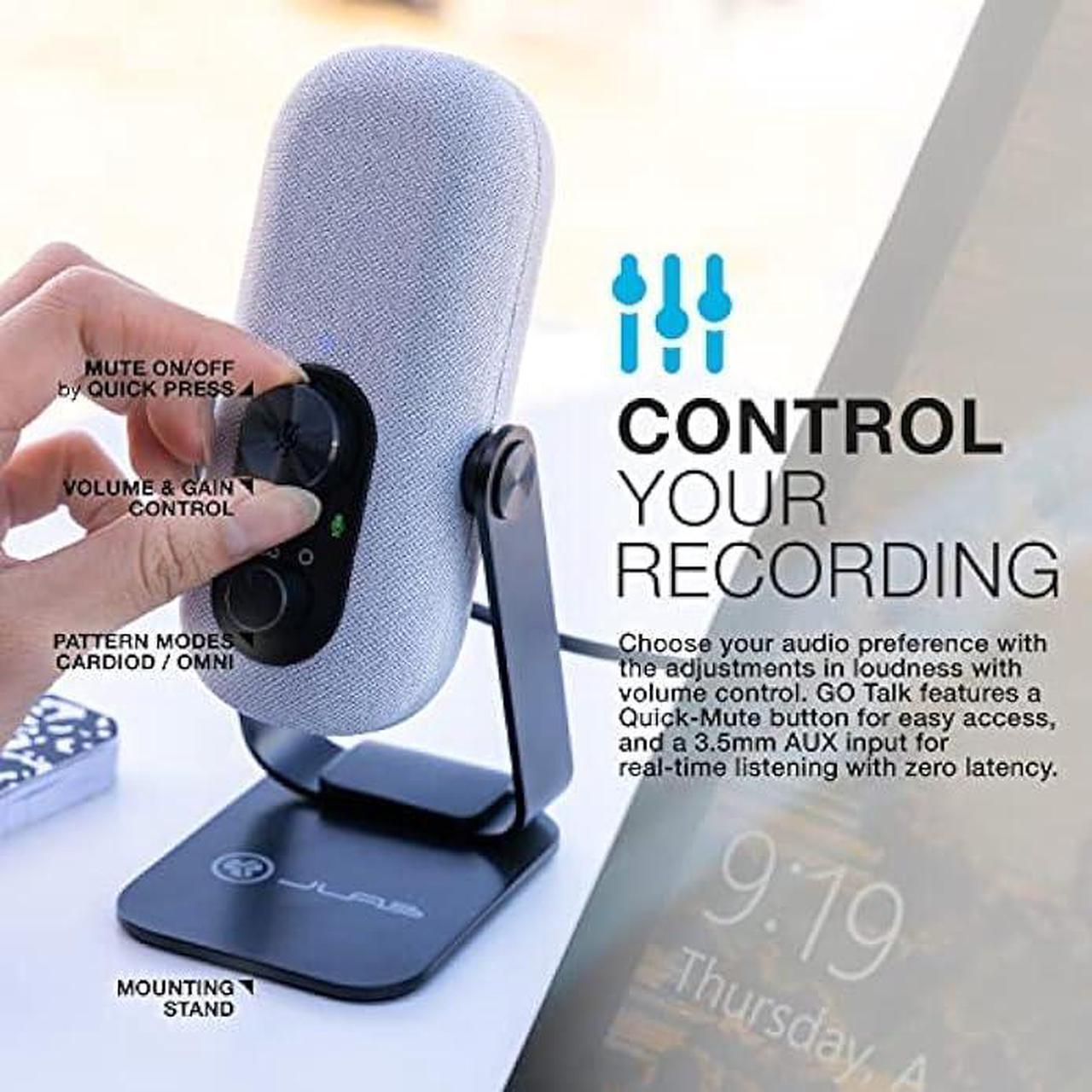 Alt view image 4 of 6 - JLab Go Talk USB Microphone, White, USB-C Output, Cardioid or Omnidirectional, 96k Sample Rate, 20Hz, 20kHz Frequency Response, Volume Control and Quick Mute, 3.5mm AUX, Plug and Play