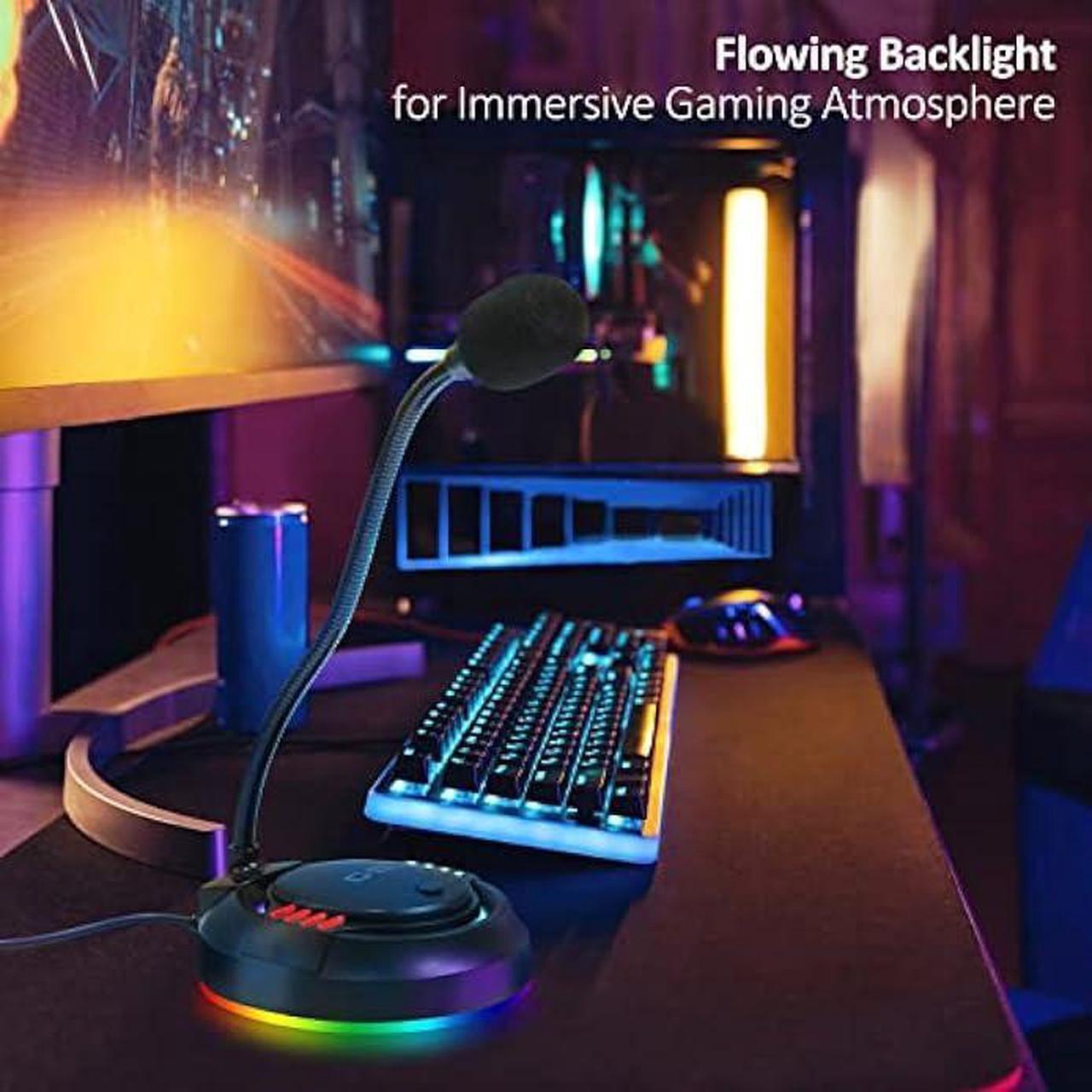 Alt view image 3 of 7 - C G CHANGEEK USB Microphone with RGB Glowing Light & Mute for Laptop PC Desktop Computers, Gaming Microphone for PC PS4 / 5, Ideal Condenser Mic for Dictation/Con-Call/Meeting/Gaming, CGS-M2
