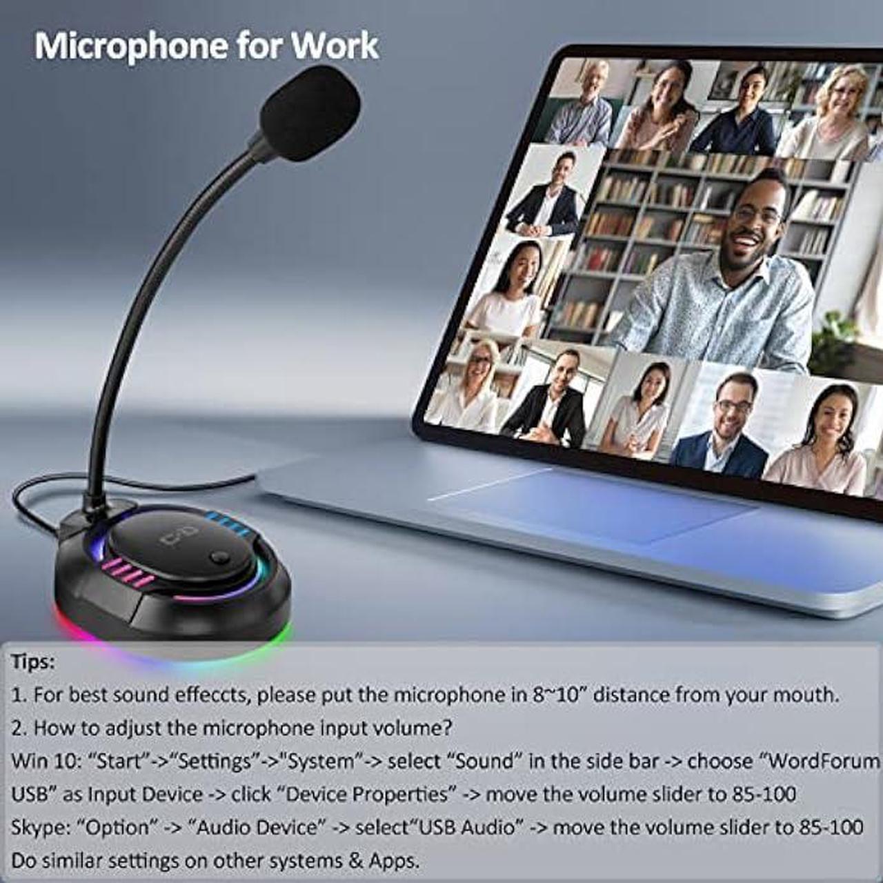Alt view image 7 of 7 - C G CHANGEEK USB Microphone with RGB Glowing Light & Mute for Laptop PC Desktop Computers, Gaming Microphone for PC PS4 / 5, Ideal Condenser Mic for Dictation/Con-Call/Meeting/Gaming, CGS-M2