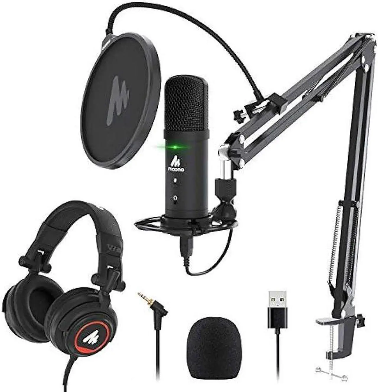 Main image of MAONO USB Podcast Microphone with Headphone Set, Zero-Latency Monitoring Computer Condenser PC Mic 192KHZ/24Bit with Mute Button for Recording, Voice Over, StreamingAU-PM401H