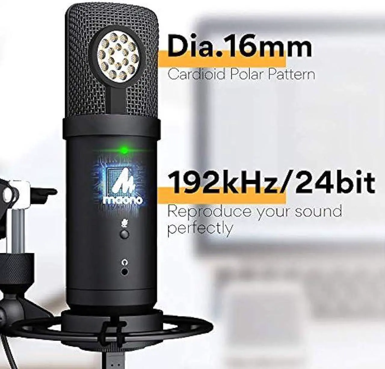 Alt view image 3 of 7 - MAONO USB Podcast Microphone with Headphone Set, Zero-Latency Monitoring Computer Condenser PC Mic 192KHZ/24Bit with Mute Button for Recording, Voice Over, StreamingAU-PM401H
