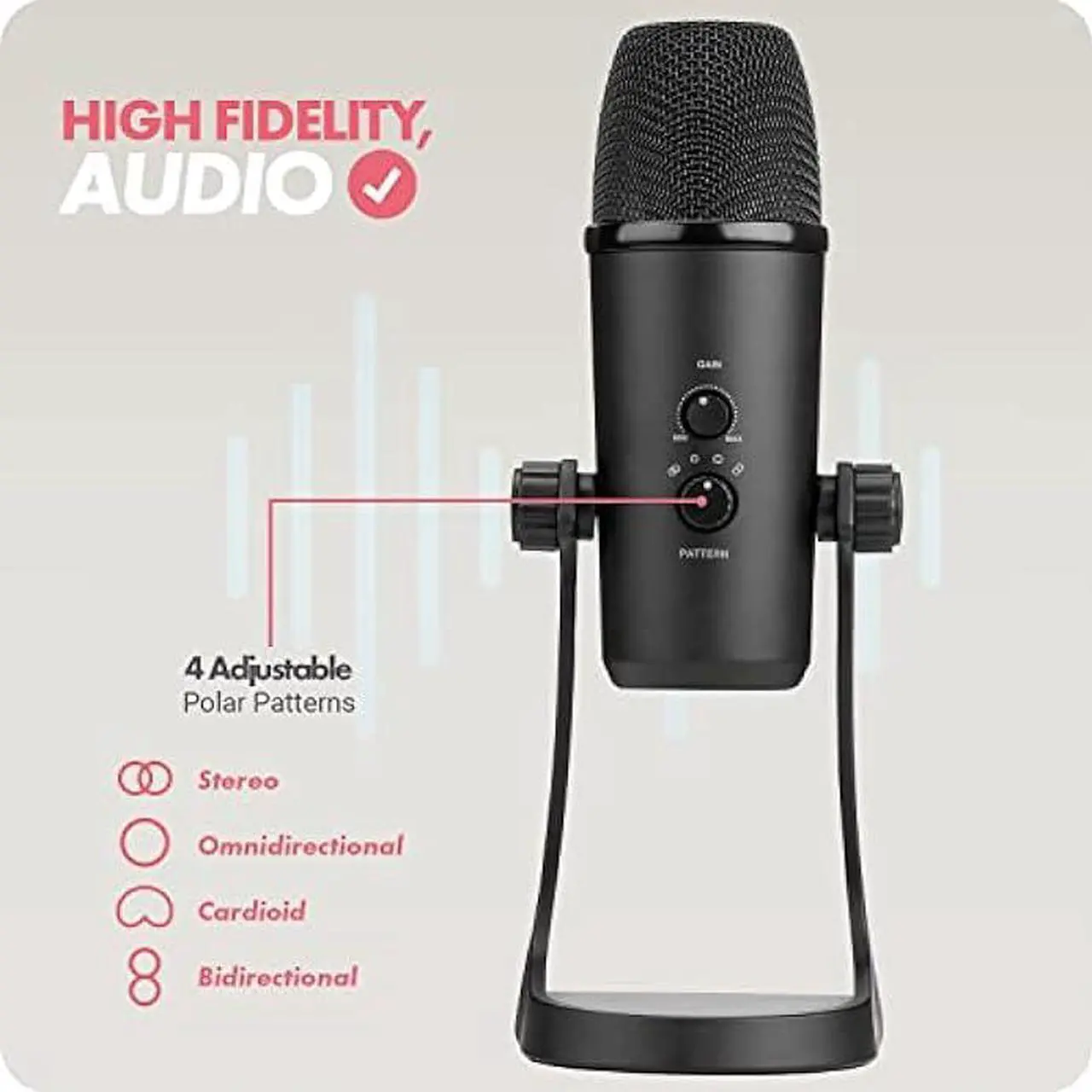 Alt view image 5 of 5 - Movo UM700 Desktop USB Microphone for Computer with Adjustable Pickup Patterns Perfect as a Podcast Microphone, Streaming Microphone, Gaming Microphone, PC Microphone, ASMR Microphone and More