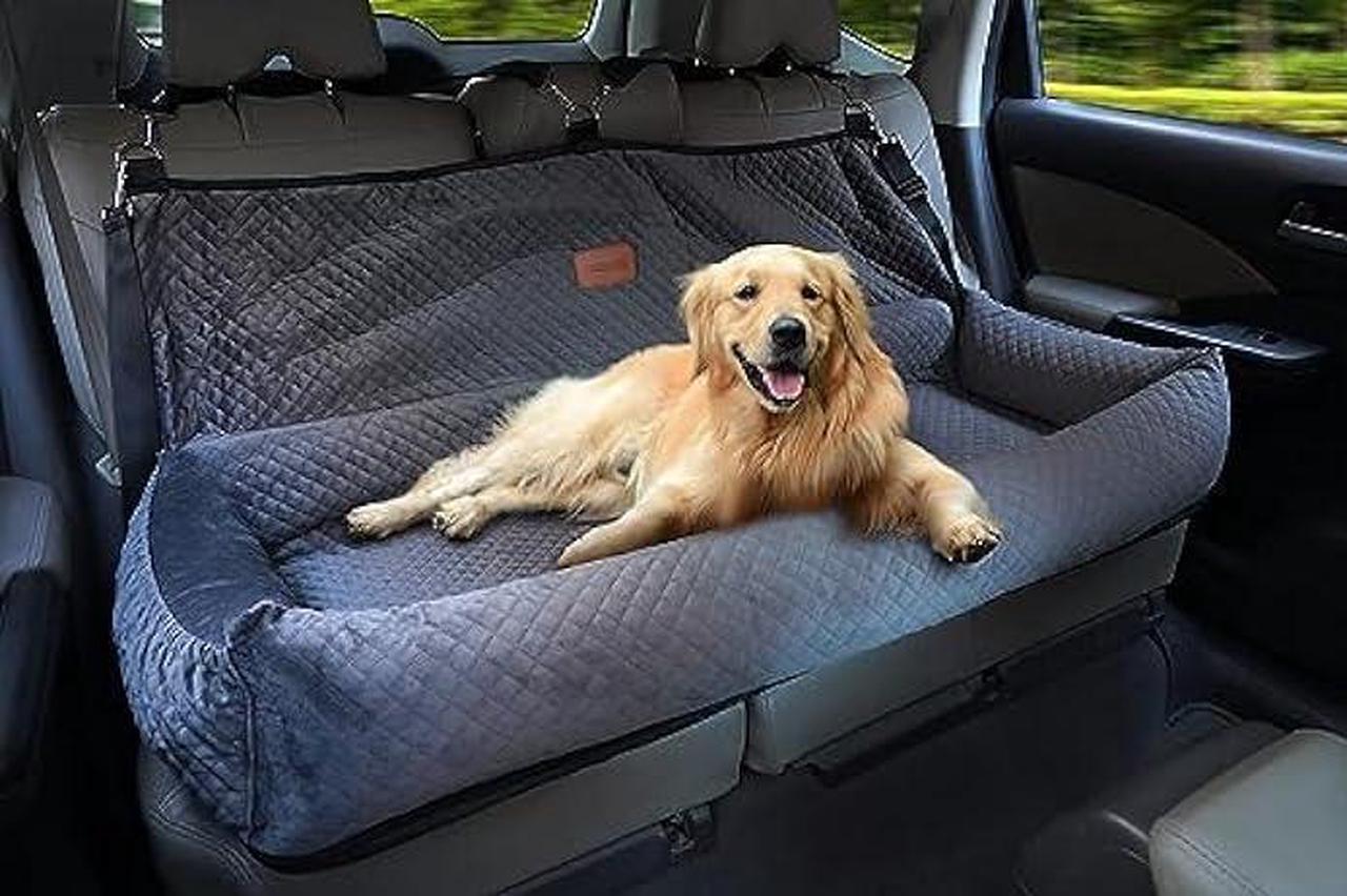 Main image of Dog Car Seat for Back Seat Pet Booster Seat Travel Puppy Bed with Safety Belt Backseat Protector for Large/Medium/Small Dogs,Removable Washable Cover, Storage Pockets,Fits Cars/Trucks/SUVsGrey