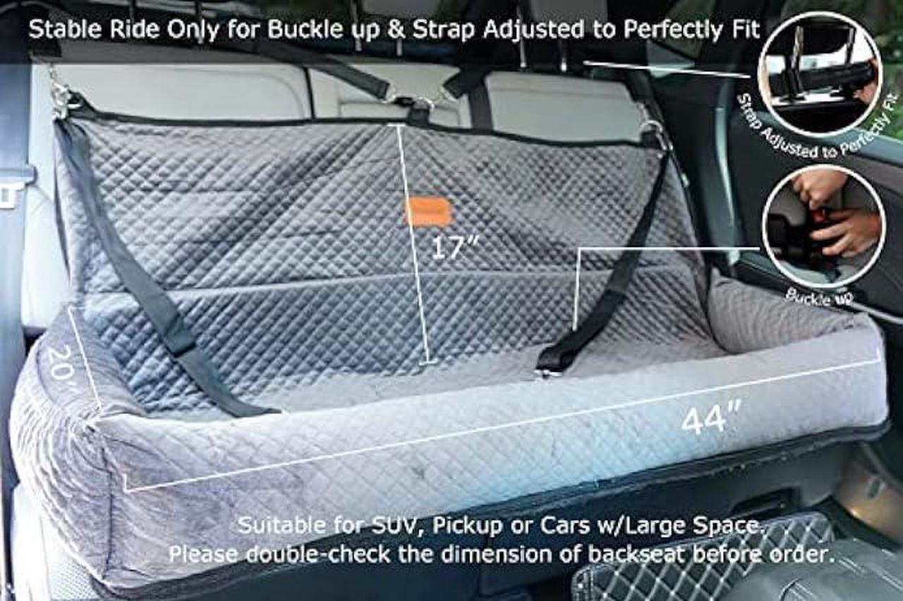 Alt view image 2 of 6 - Dog Car Seat for Back Seat Pet Booster Seat Travel Puppy Bed with Safety Belt Backseat Protector for Large/Medium/Small Dogs,Removable Washable Cover, Storage Pockets,Fits Cars/Trucks/SUVsGrey