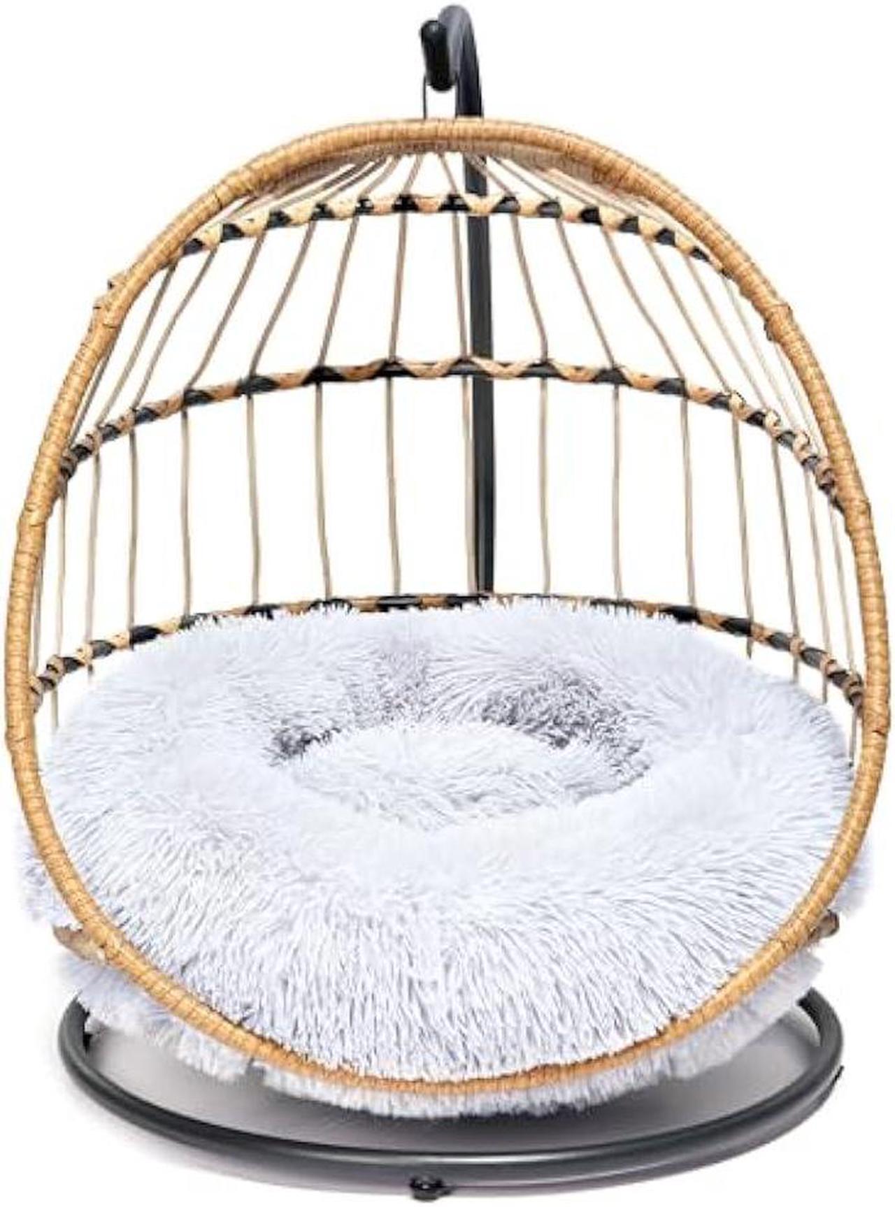 Main image of SWITTE Cat Bed Hanging Swing Egg Chair Pet Wicker Hammock with Removable Cushion Suitable for Small Dog & Cats Indoors & Outdoors -Light Grey