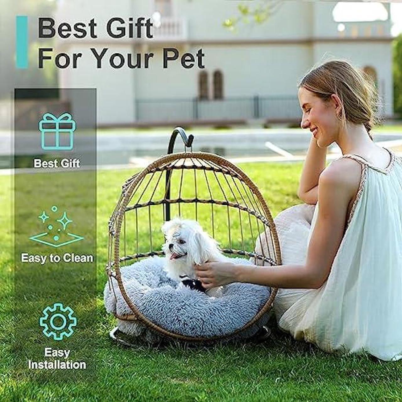 Alt view image 3 of 6 - SWITTE Cat Bed Hanging Swing Egg Chair Pet Wicker Hammock with Removable Cushion Suitable for Small Dog & Cats Indoors & Outdoors -Light Grey