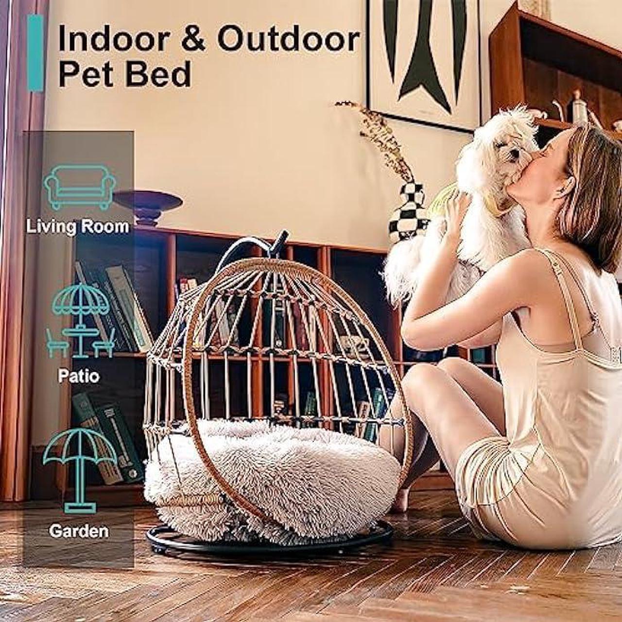 Alt view image 2 of 6 - SWITTE Cat Bed Hanging Swing Egg Chair Pet Wicker Hammock with Removable Cushion Suitable for Small Dog & Cats Indoors & Outdoors -Light Grey
