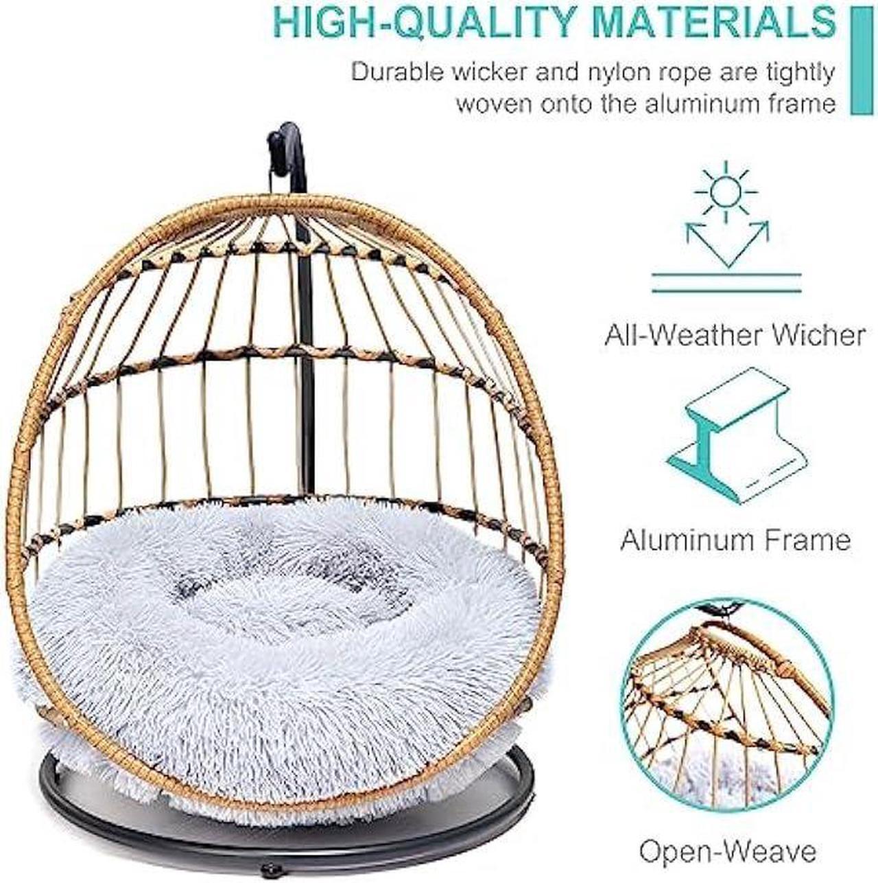 Alt view image 4 of 6 - SWITTE Cat Bed Hanging Swing Egg Chair Pet Wicker Hammock with Removable Cushion Suitable for Small Dog & Cats Indoors & Outdoors -Light Grey