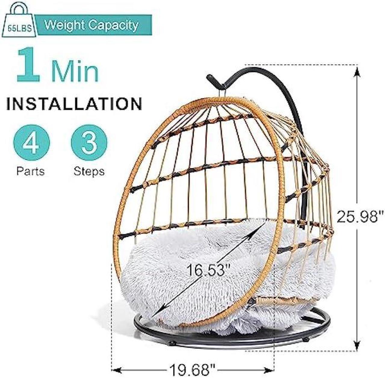 Alt view image 6 of 6 - SWITTE Cat Bed Hanging Swing Egg Chair Pet Wicker Hammock with Removable Cushion Suitable for Small Dog & Cats Indoors & Outdoors -Light Grey