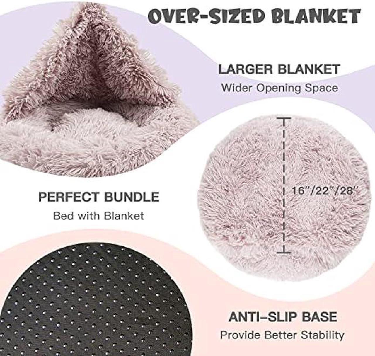 Alt view image 3 of 6 - Himax Dog Beds for Small Dogs, Donut Dog Bed with Blanket Attached, Calming Dog Bed Washable (20/26/35)