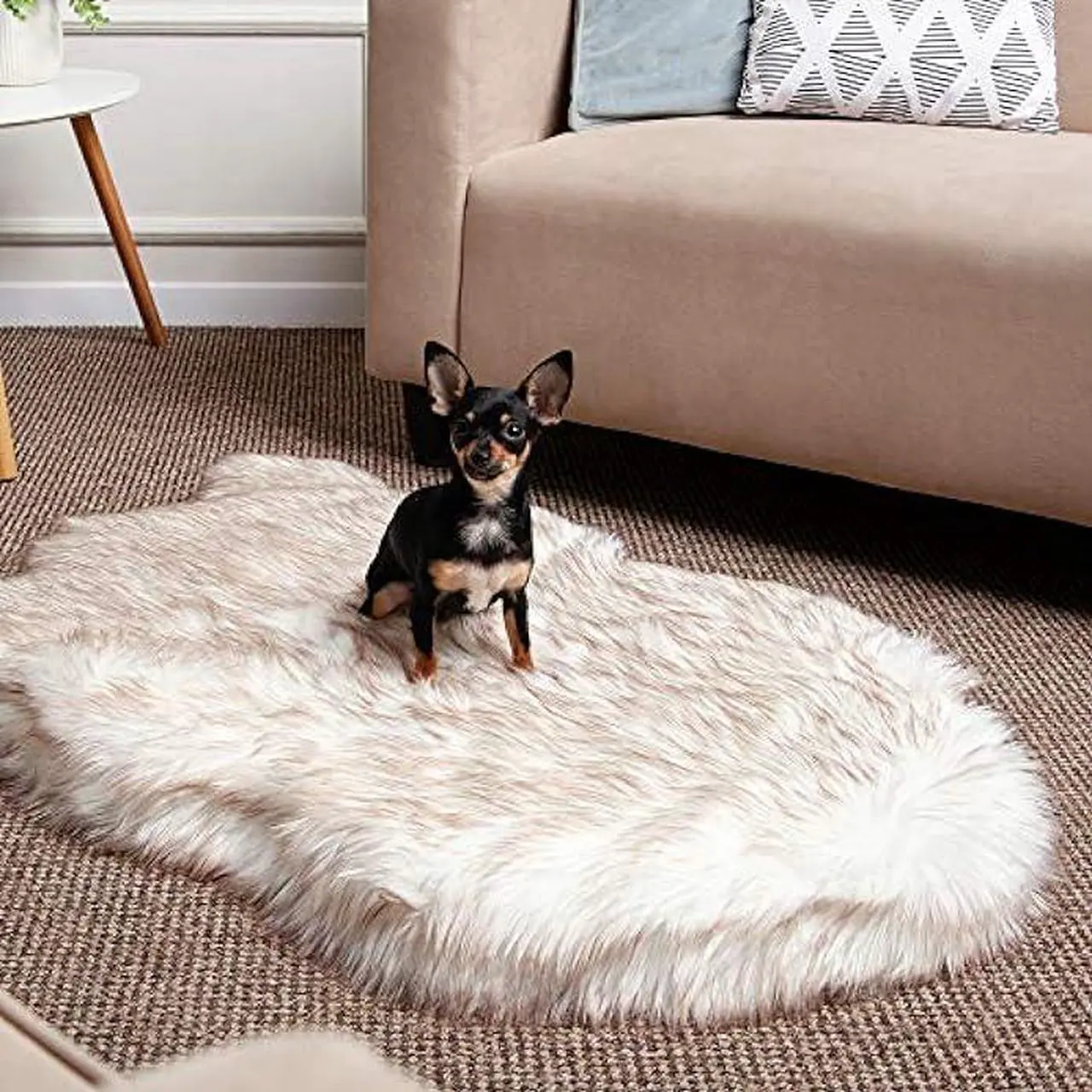 Alt view image 2 of 6 - Luxury Faux Fur Orthopedic Dog Bed, Memory Foam Dog Bed for Small, Medium, Large and XL Pets, Fluffy Pup Rug with Waterproof and Washable Soft Cover, Bone White (Medium)