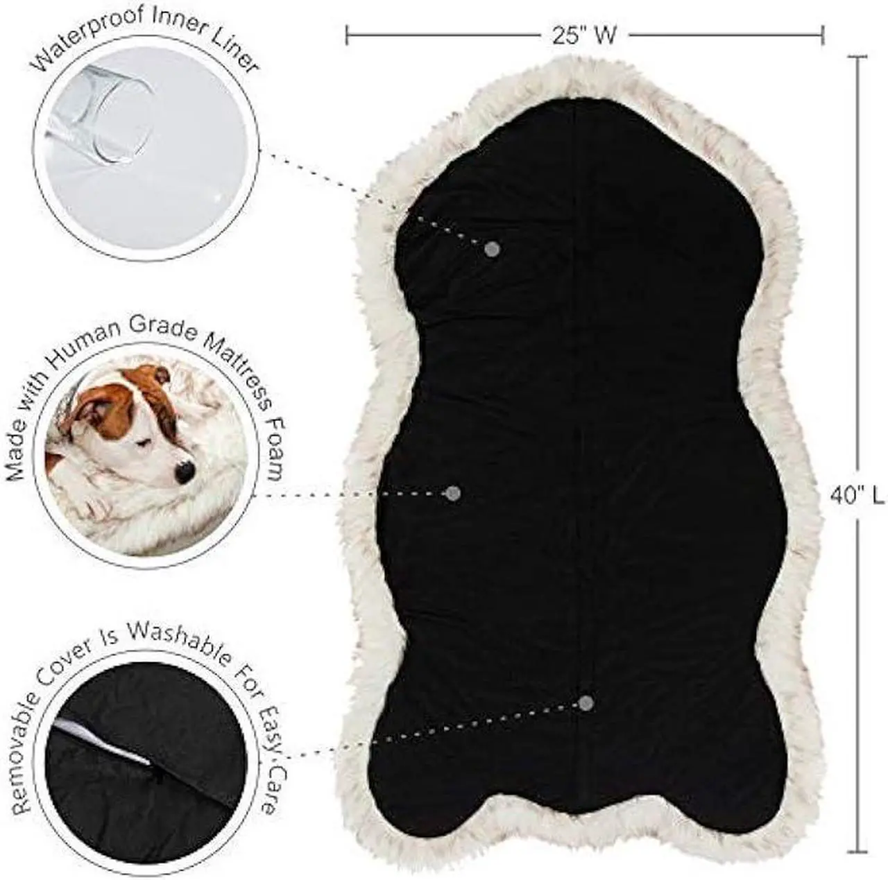 Alt view image 6 of 6 - Luxury Faux Fur Orthopedic Dog Bed, Memory Foam Dog Bed for Small, Medium, Large and XL Pets, Fluffy Pup Rug with Waterproof and Washable Soft Cover, Bone White (Medium)