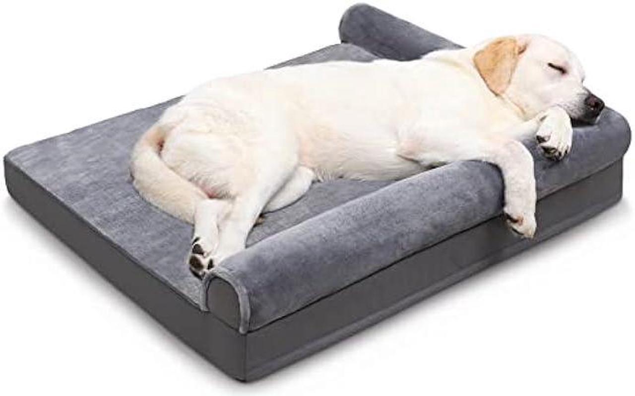 Main image of KSIIA Orthopedic Dog Bed Waterproof Dog Beds for Large Dogs Flannel Bolster Dog Couch Bed with Egg Crate Foam Removable Washable Cover & Nonskid Bottom, 40 x 32 Inch, Gray