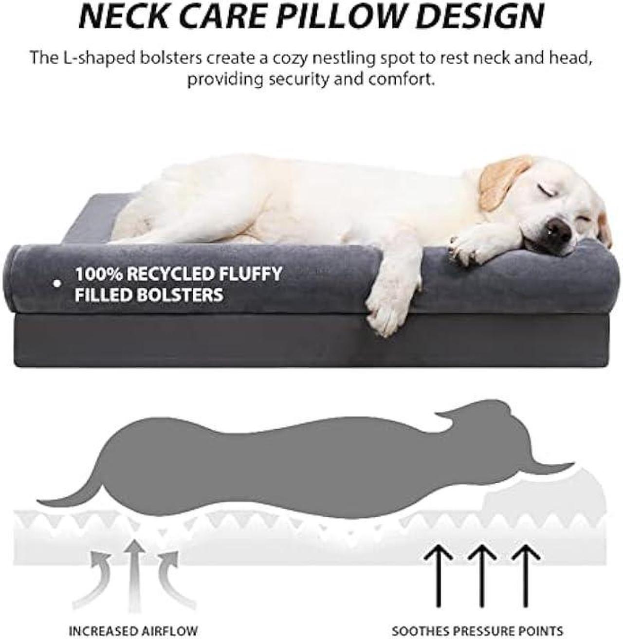 Alt view image 2 of 6 - KSIIA Orthopedic Dog Bed Waterproof Dog Beds for Large Dogs Flannel Bolster Dog Couch Bed with Egg Crate Foam Removable Washable Cover & Nonskid Bottom, 40 x 32 Inch, Gray