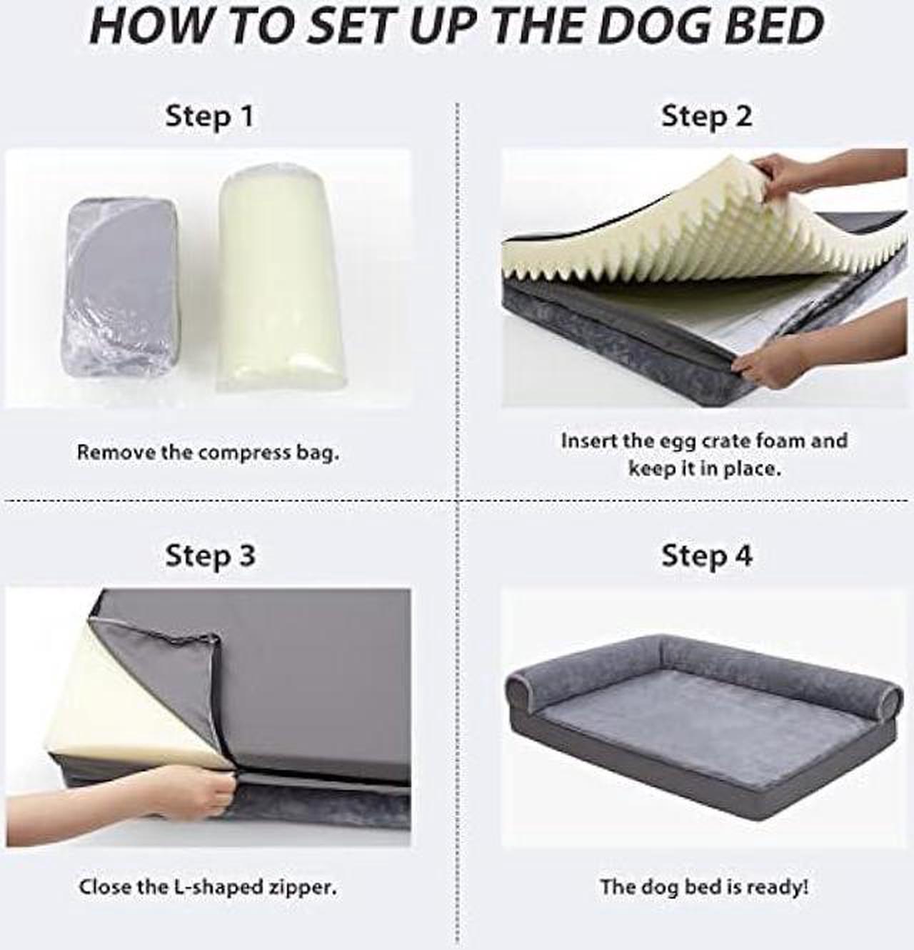Alt view image 5 of 6 - KSIIA Orthopedic Dog Bed Waterproof Dog Beds for Large Dogs Flannel Bolster Dog Couch Bed with Egg Crate Foam Removable Washable Cover & Nonskid Bottom, 40 x 32 Inch, Gray
