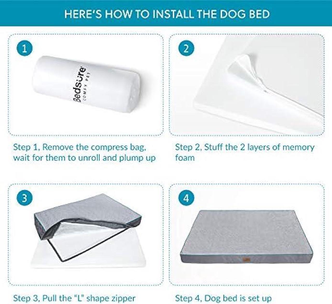 Alt view image 5 of 6 - Bedsure Orthopedic Dog Bed for Extra Large Dogs - XL Memory Foam , 2-Layer Thick Pet Bed with Removable Washable Cover and Waterproof Lining (44x32x4 Inches), Grey