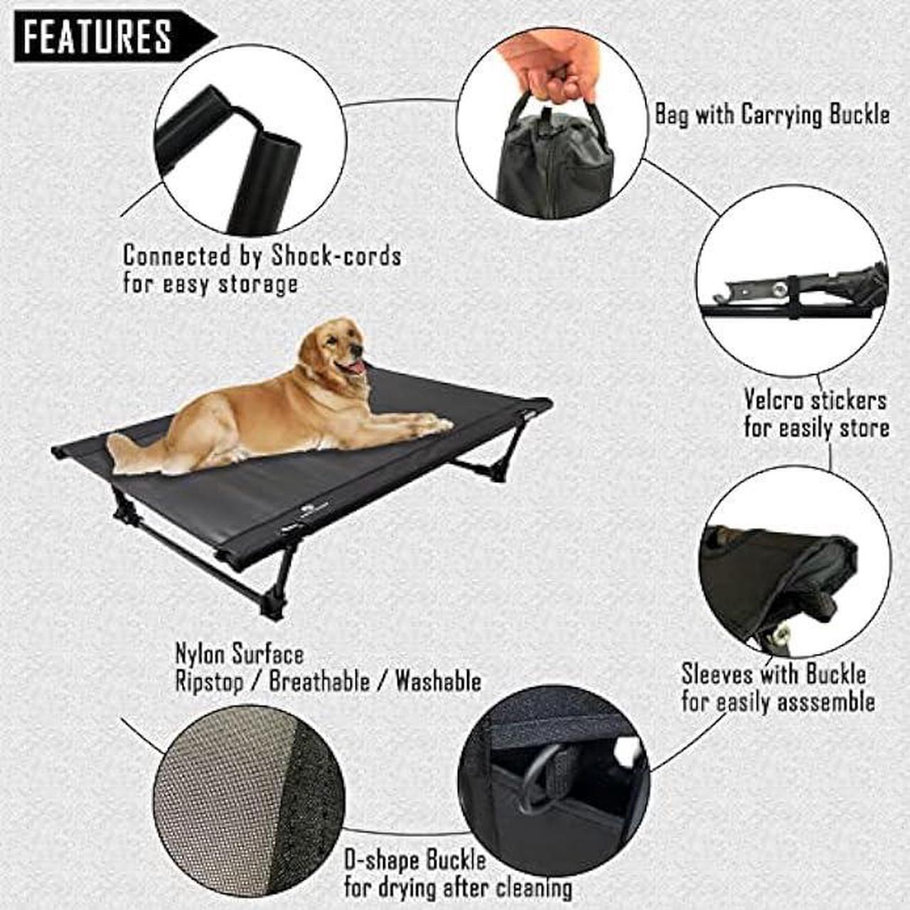 Alt view image 3 of 6 - Folding Elevated Dog Bed  Portable Collapsible Raised Dog Cots Cooling Pet Bed with Aluminum Frame, Lever Locking System, Breathable Mesh for Camping, Beach, Lawn, Travel