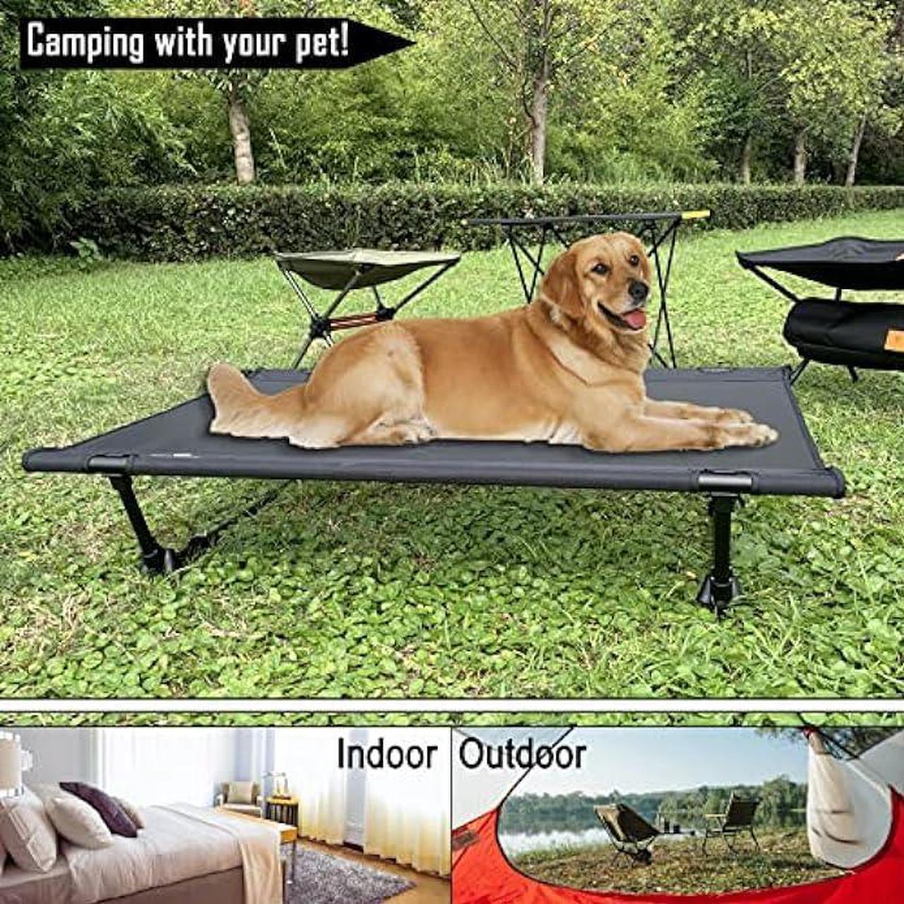 Alt view image 6 of 6 - Folding Elevated Dog Bed  Portable Collapsible Raised Dog Cots Cooling Pet Bed with Aluminum Frame, Lever Locking System, Breathable Mesh for Camping, Beach, Lawn, Travel