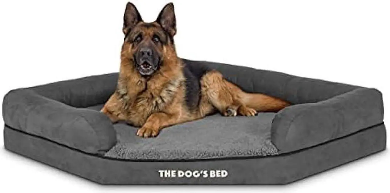 Main image of The Dogs Bed Orthopedic Memory Foam Waterproof Corner Dog Bed, XL, Grey Plush, Eases Pet Arthritis & Hip Dysplasia Pain, Therapeutic & Supportive, Washable Plush Fabric Cover