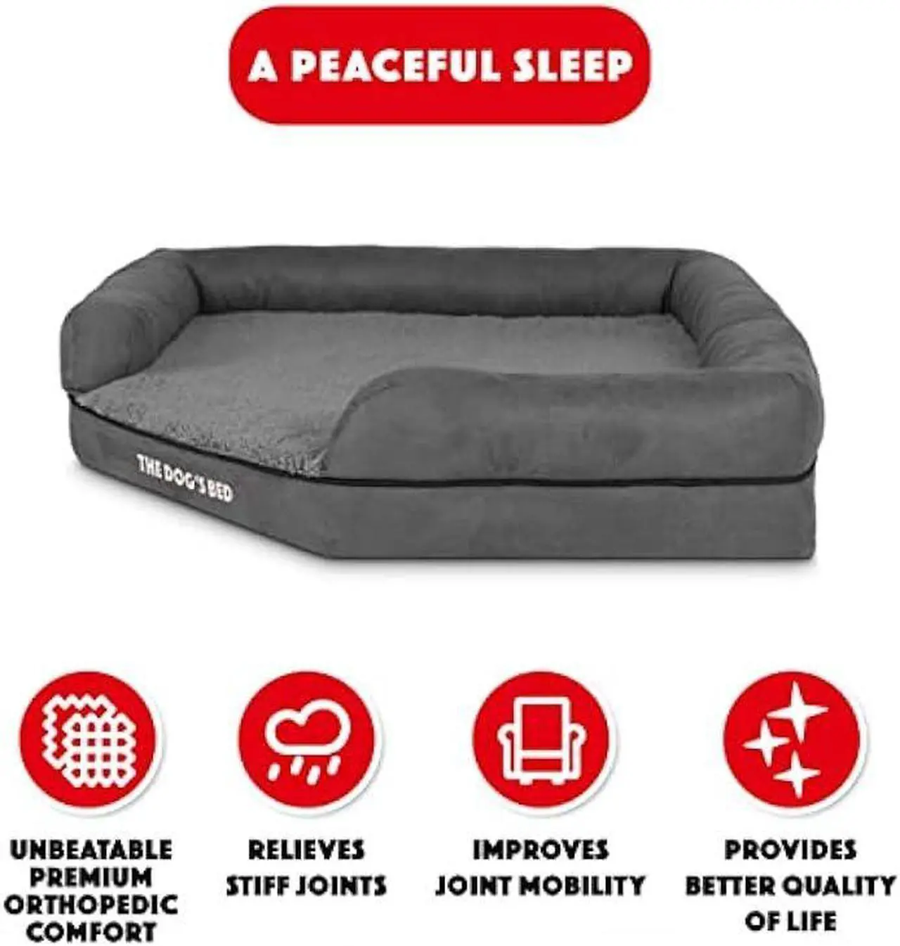 Alt view image 2 of 7 - The Dogs Bed Orthopedic Memory Foam Waterproof Corner Dog Bed, XL, Grey Plush, Eases Pet Arthritis & Hip Dysplasia Pain, Therapeutic & Supportive, Washable Plush Fabric Cover
