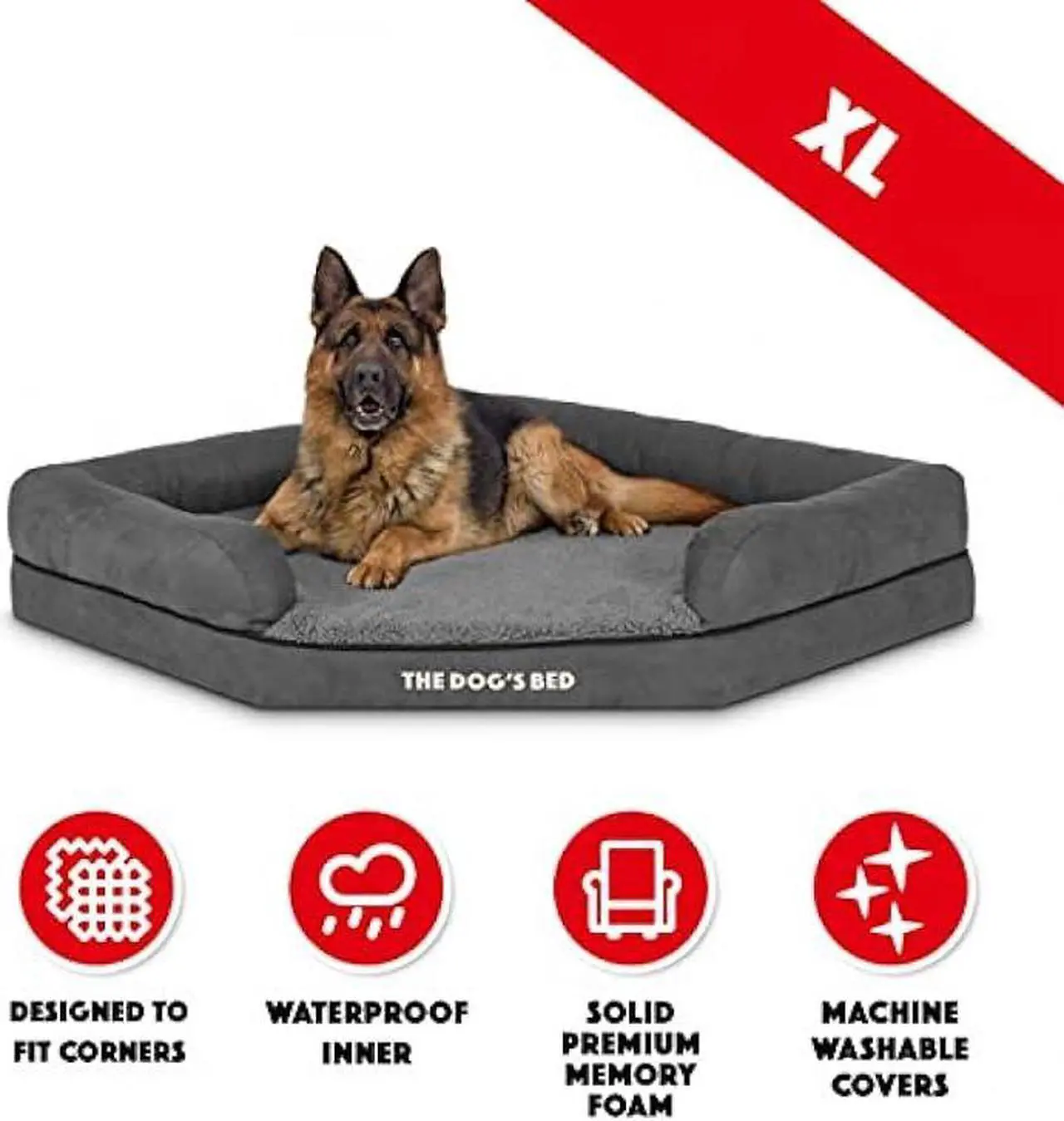 Alt view image 6 of 7 - The Dogs Bed Orthopedic Memory Foam Waterproof Corner Dog Bed, XL, Grey Plush, Eases Pet Arthritis & Hip Dysplasia Pain, Therapeutic & Supportive, Washable Plush Fabric Cover