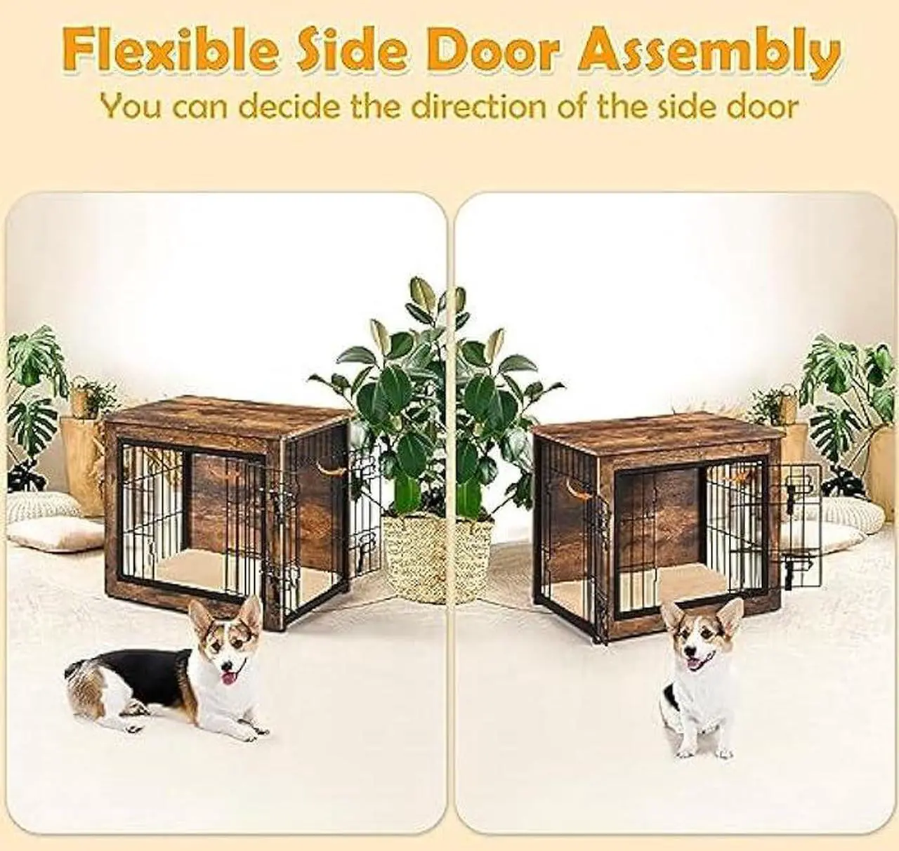 Alt view image 4 of 6 - Yaheetech 27.5'' Dog Crate Furniture with Cushion Wooden Dog Crate with Double Doors/Adjustable Feet Side End Table for Small/Medium Dogs, 27.5 L × 20 W × 24 H