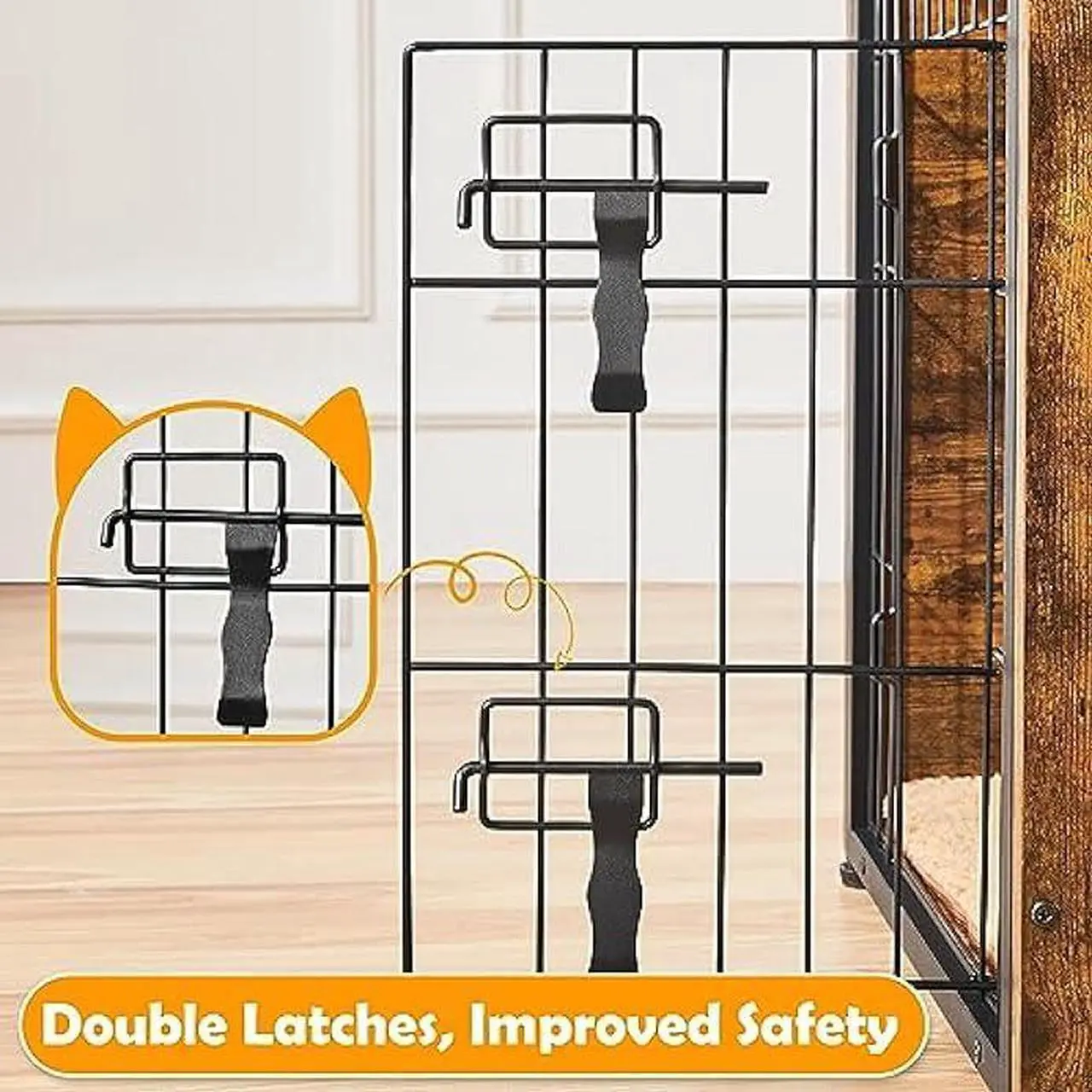 Alt view image 6 of 6 - Yaheetech 27.5'' Dog Crate Furniture with Cushion Wooden Dog Crate with Double Doors/Adjustable Feet Side End Table for Small/Medium Dogs, 27.5 L × 20 W × 24 H