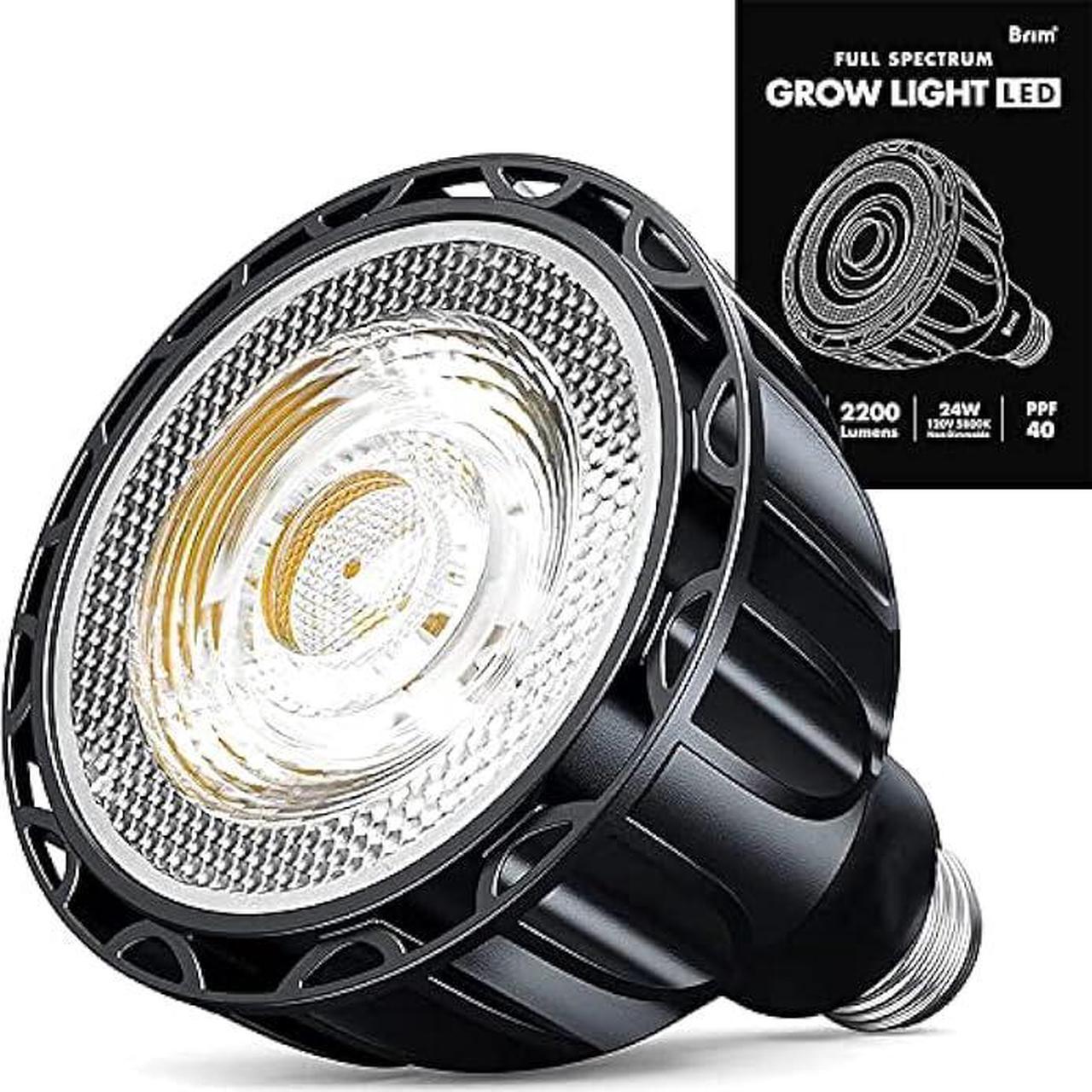 Main image of BRIM Grow Light Bulb for Plants, High PPFD 1100mol/m²/s (1ft), Full Spectrum 24W (300W Equivalent) LED Grow Light Bulb, Grow Lights for Indoor Plants, E26 Grow Light Bulbs, 1-Pack (5800K, SOL 24W)