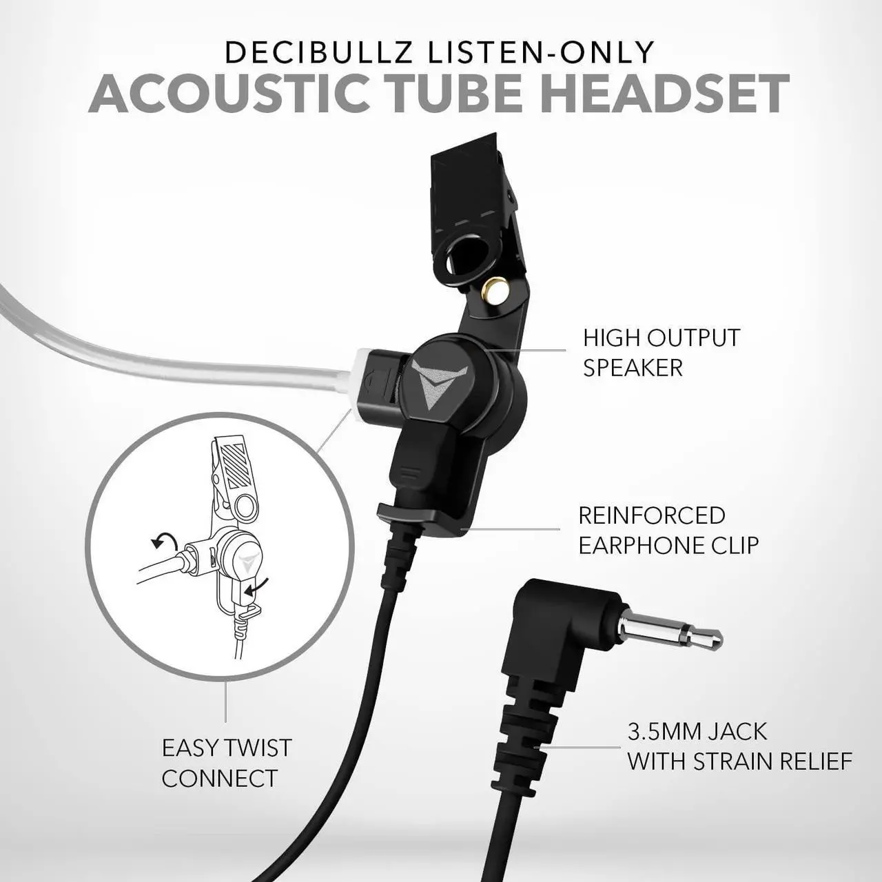 Alt view image 3 of 7 - Decibullz 3.5mm Radio Headset Receiver, Listen only Acoustic Coil Tube Radio Headset kit for Two Way radios, transceivers & Radio Speaker mic Jacks