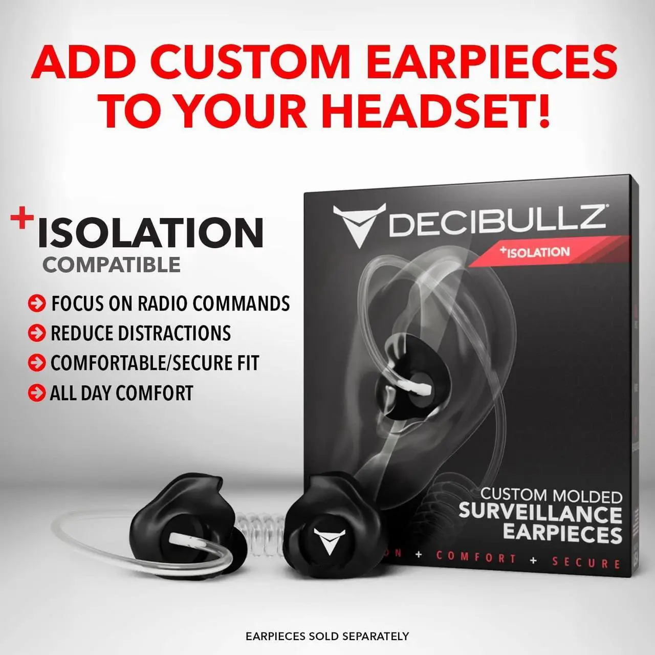Alt view image 4 of 7 - Decibullz 3.5mm Radio Headset Receiver, Listen only Acoustic Coil Tube Radio Headset kit for Two Way radios, transceivers & Radio Speaker mic Jacks