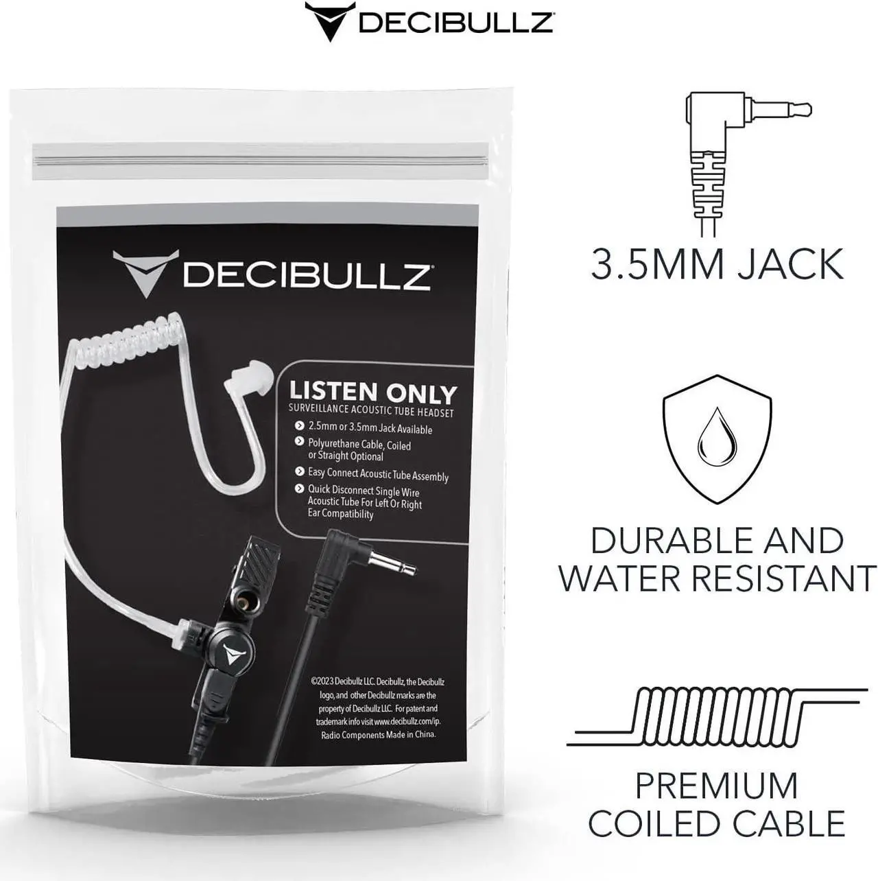 Alt view image 2 of 7 - Decibullz 3.5mm Radio Headset Receiver, Listen only Acoustic Coil Tube Radio Headset kit for Two Way radios, transceivers & Radio Speaker mic Jacks